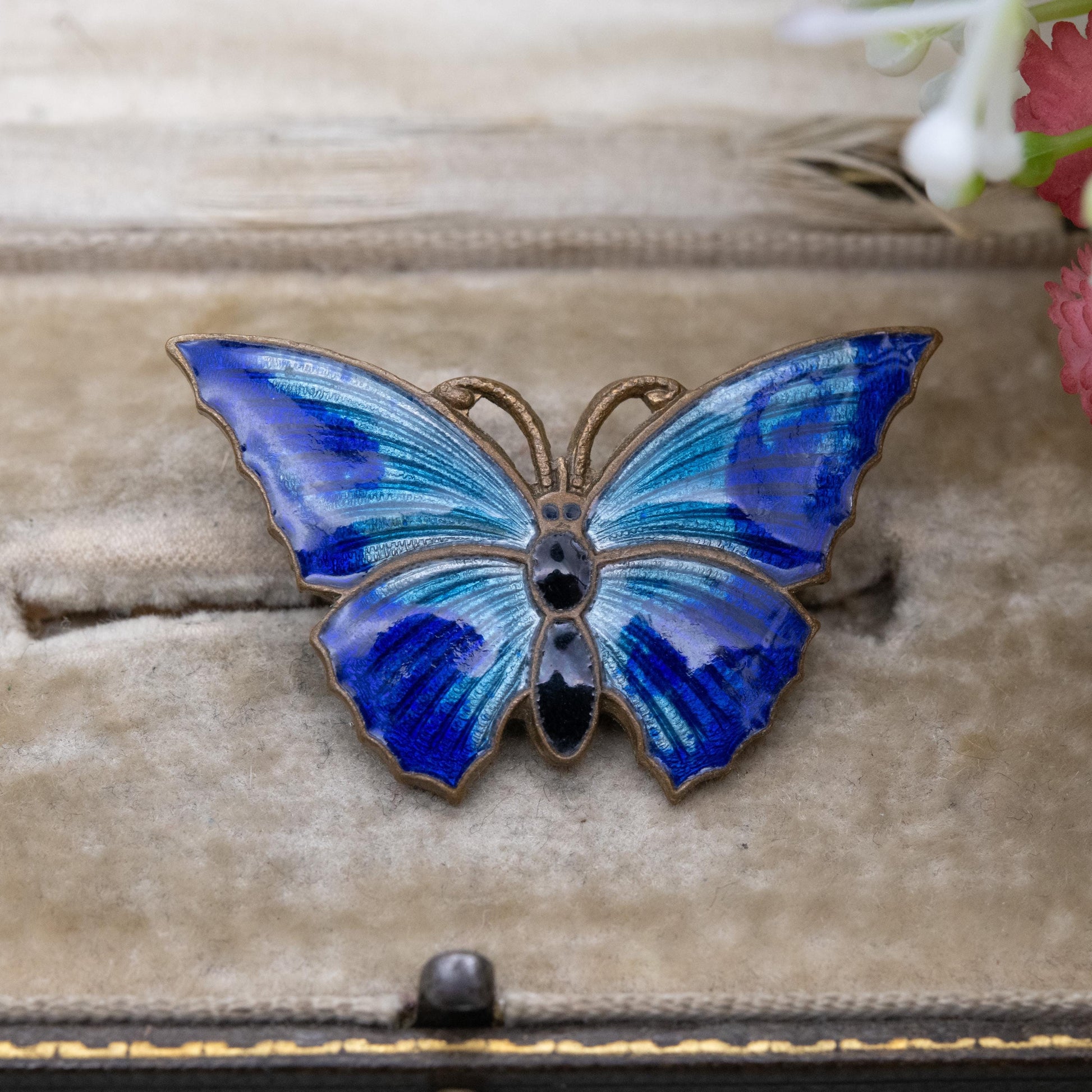 Antique Blue Enamel Butterfly Brooch c. 1930s - Collectable Insect Jewellery
