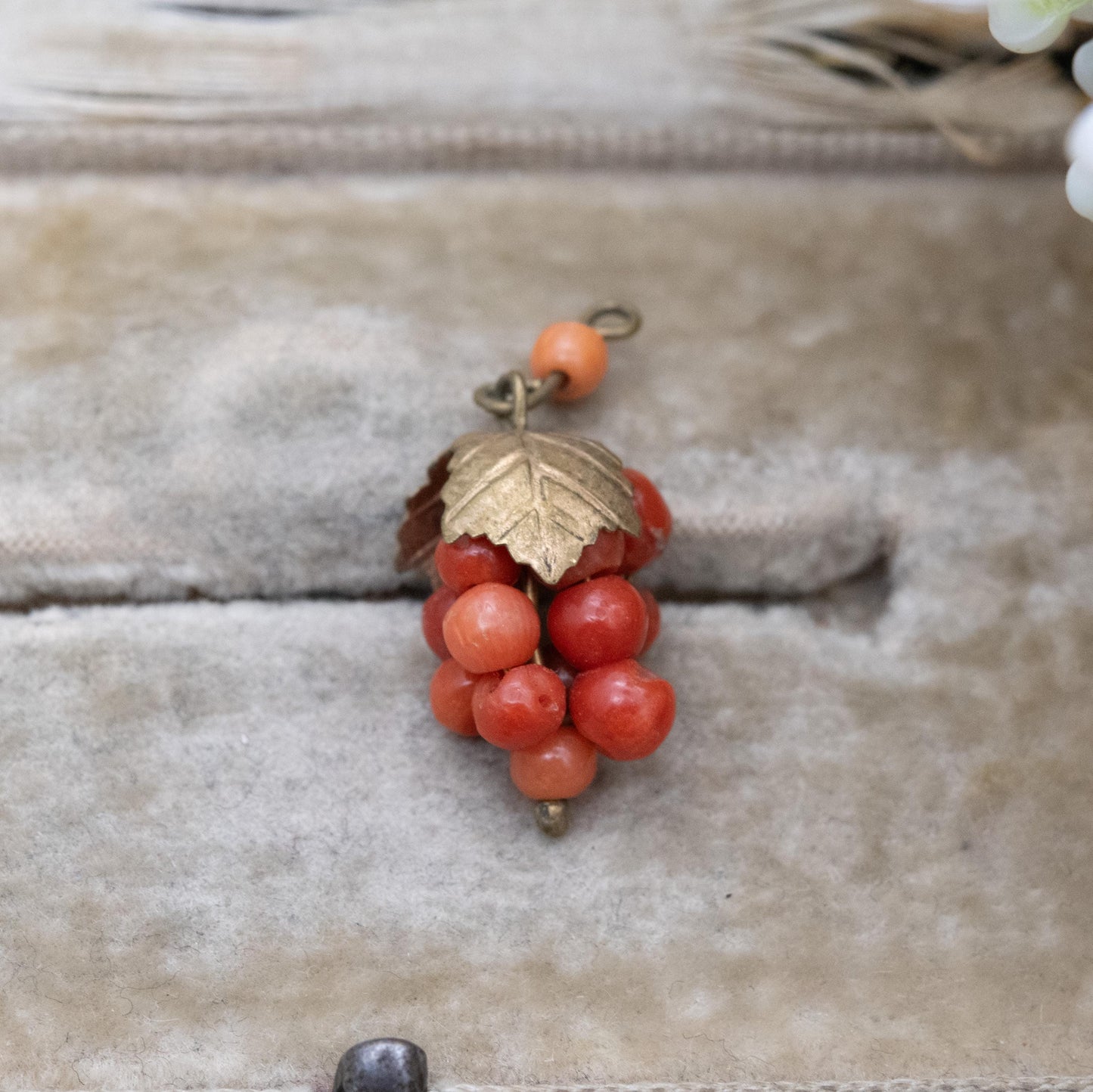 Antique Coral Bunch of Grapes Pendant c. 1900s