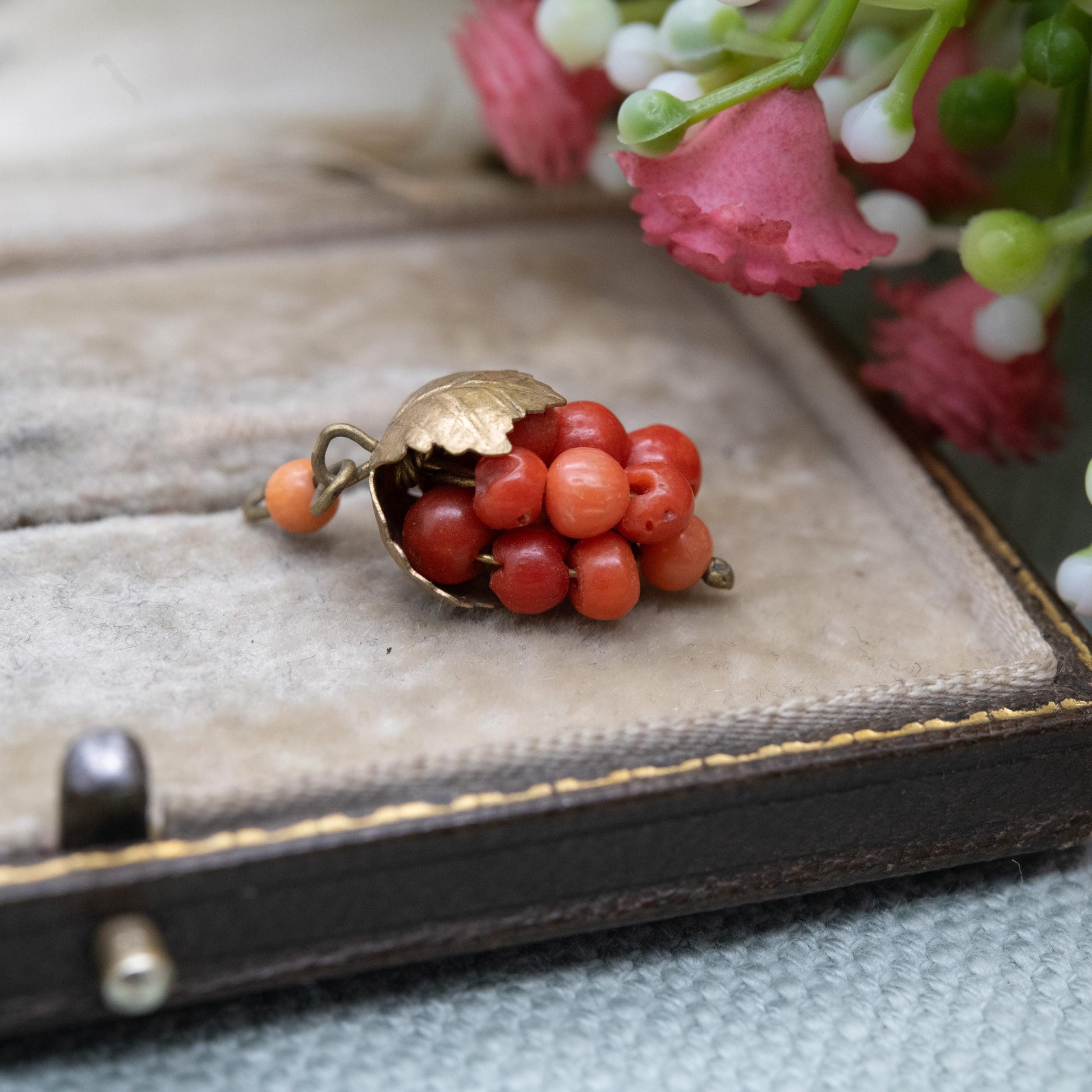 Antique Coral Bunch of Grapes Pendant c. 1900s