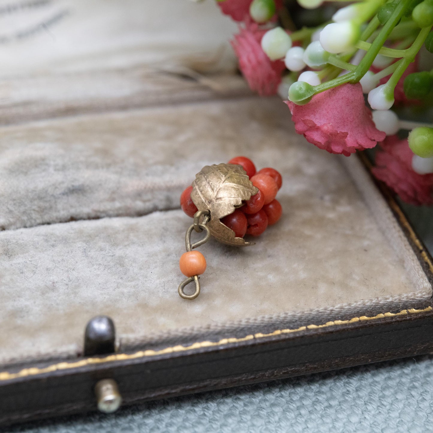 Antique Coral Bunch of Grapes Pendant c. 1900s
