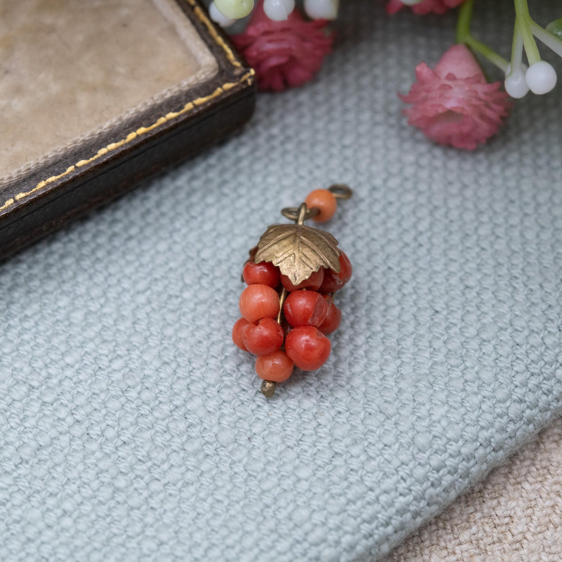 Antique Coral Bunch of Grapes Pendant c. 1900s