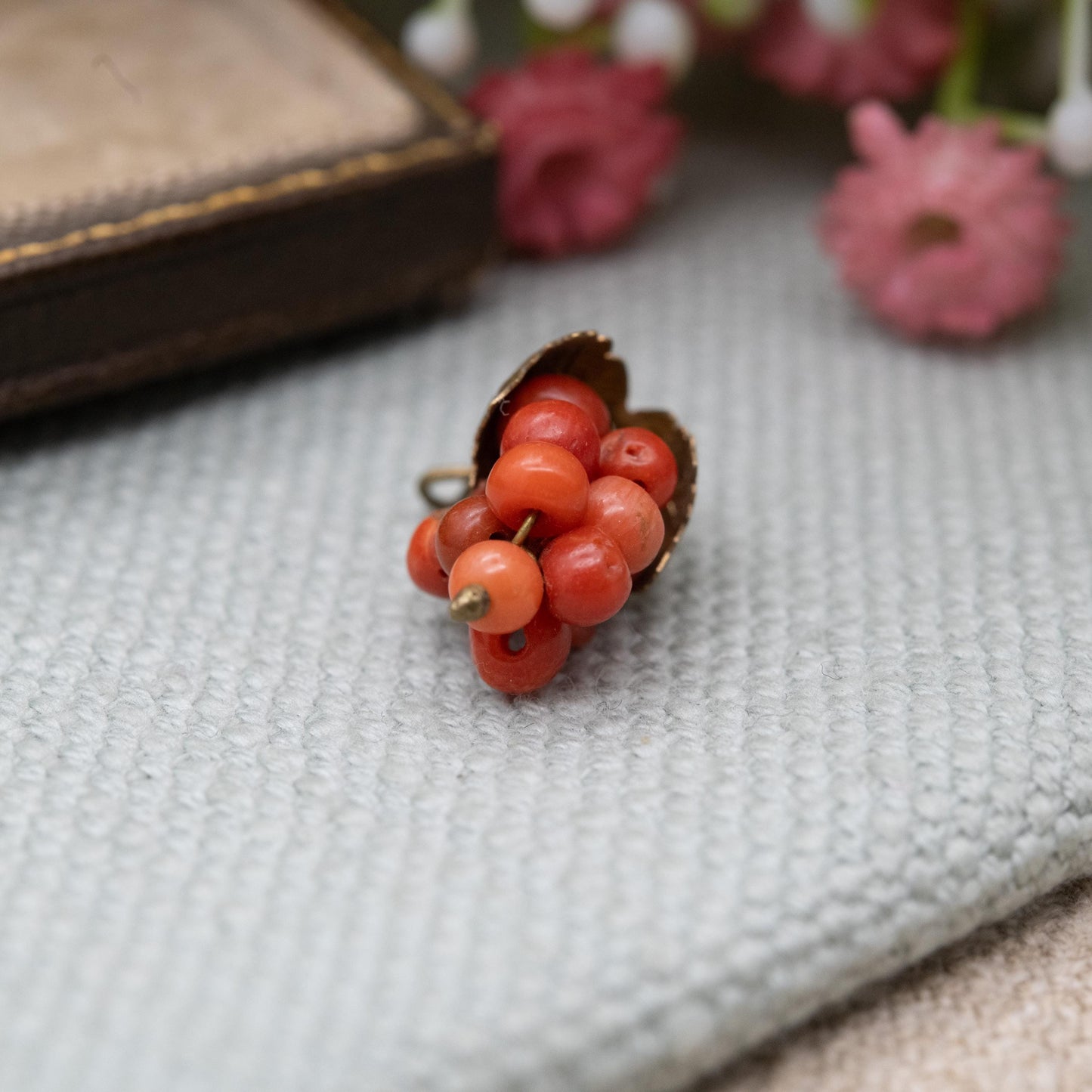 Antique Coral Bunch of Grapes Pendant c. 1900s