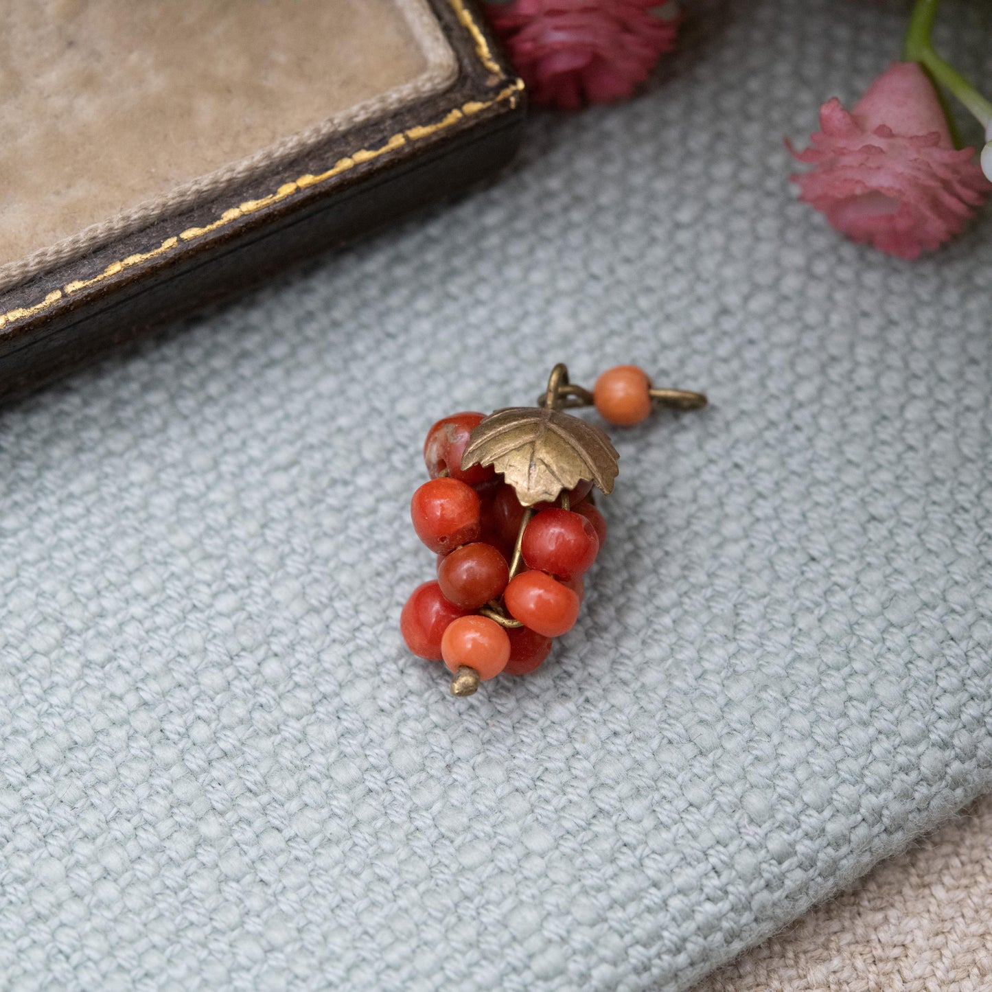 Antique Coral Bunch of Grapes Pendant c. 1900s