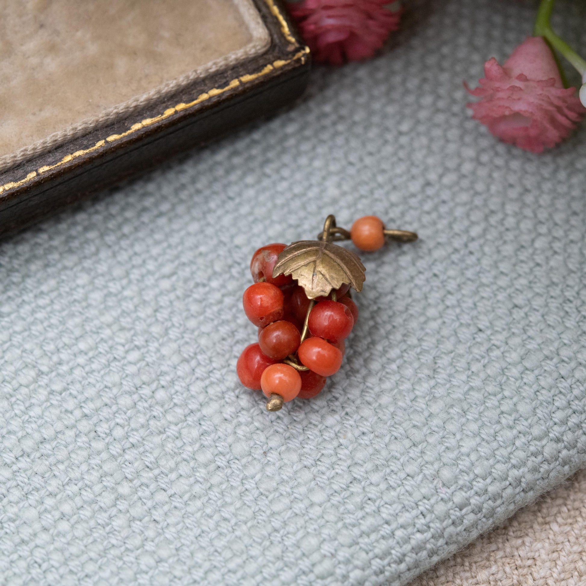 Antique Coral Bunch of Grapes Pendant c. 1900s