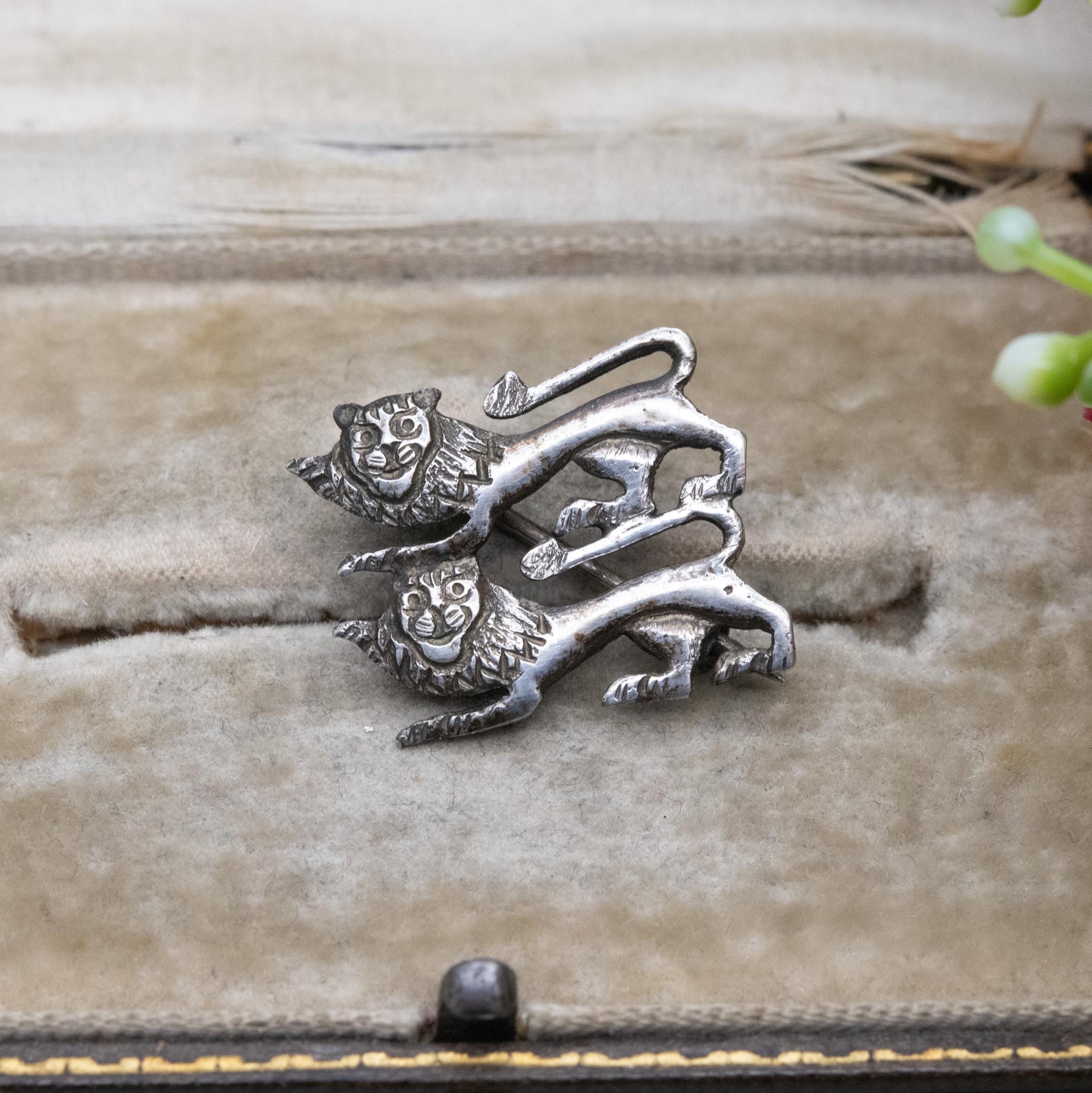 Antique Silver Normandy Lions Brooch - William the Conqueror Coat of Arms | Two Lions Passant