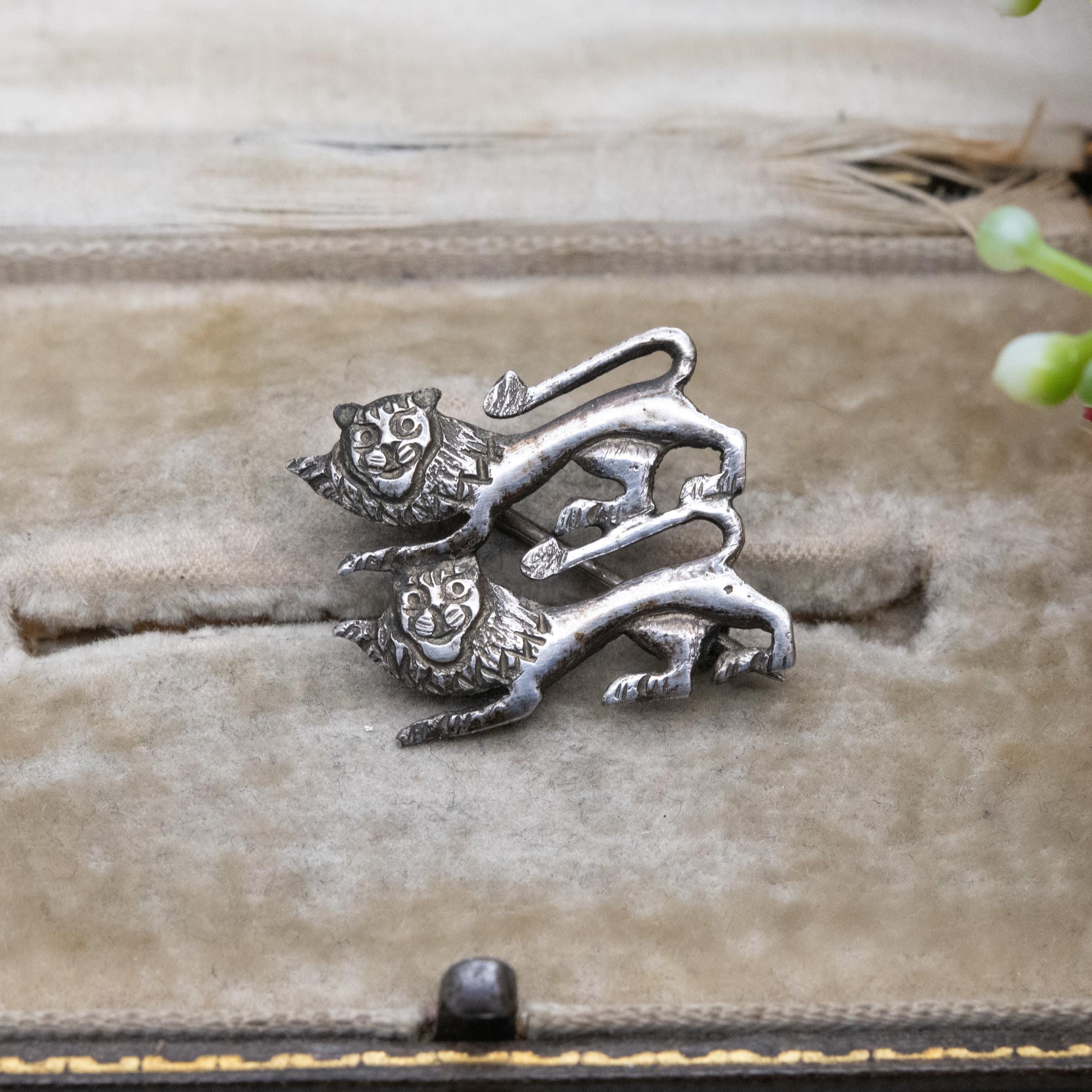 Antique Silver Normandy Lions Brooch - William the Conqueror Coat of Arms | Two Lions Passant