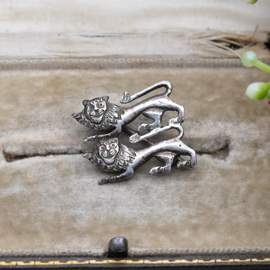 Antique Silver Normandy Lions Brooch - William the Conqueror Coat of Arms | Two Lions Passant