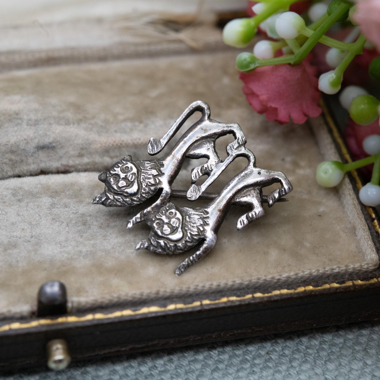 Antique Silver Normandy Lions Brooch - William the Conqueror Coat of Arms | Two Lions Passant