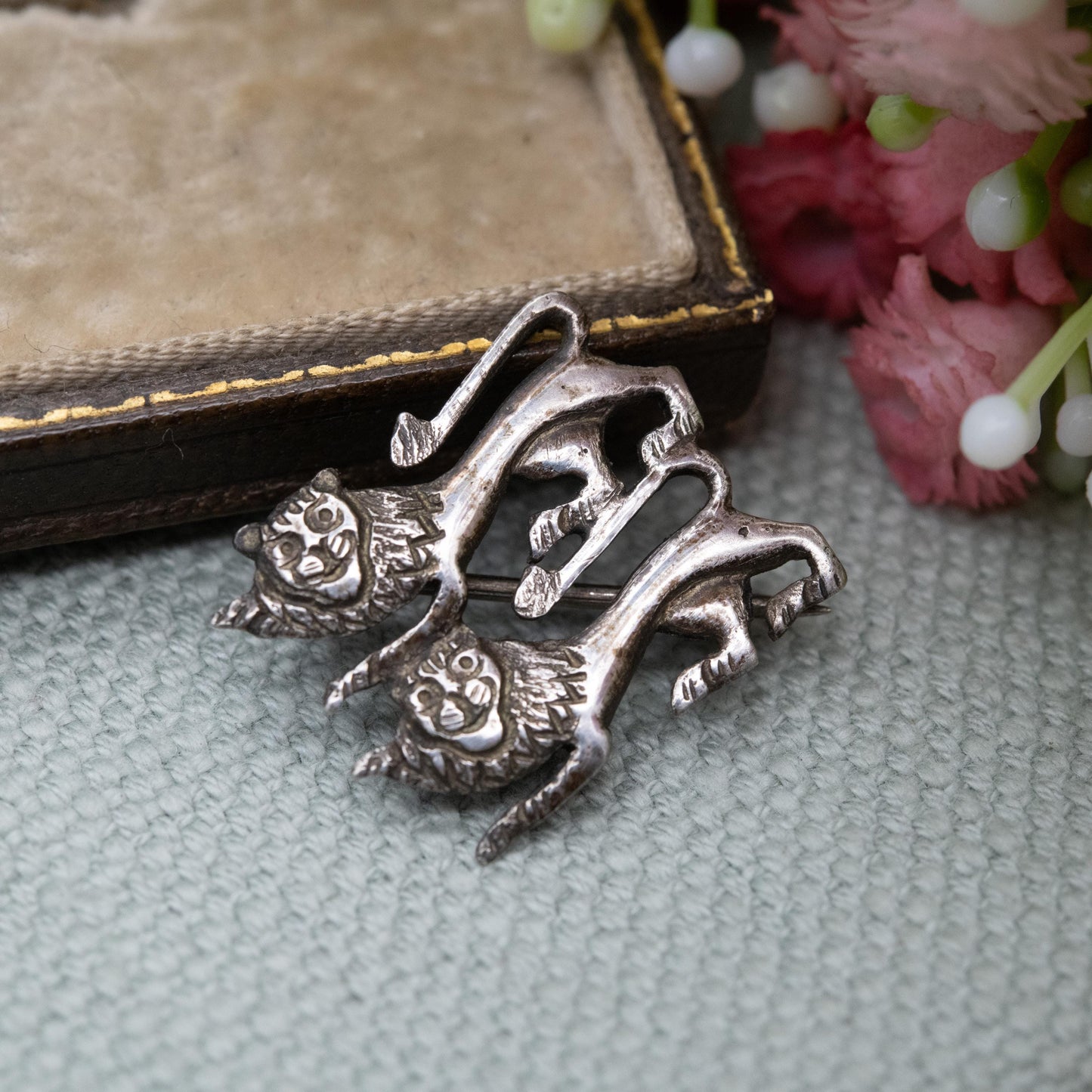 Antique Silver Normandy Lions Brooch - William the Conqueror Coat of Arms | Two Lions Passant