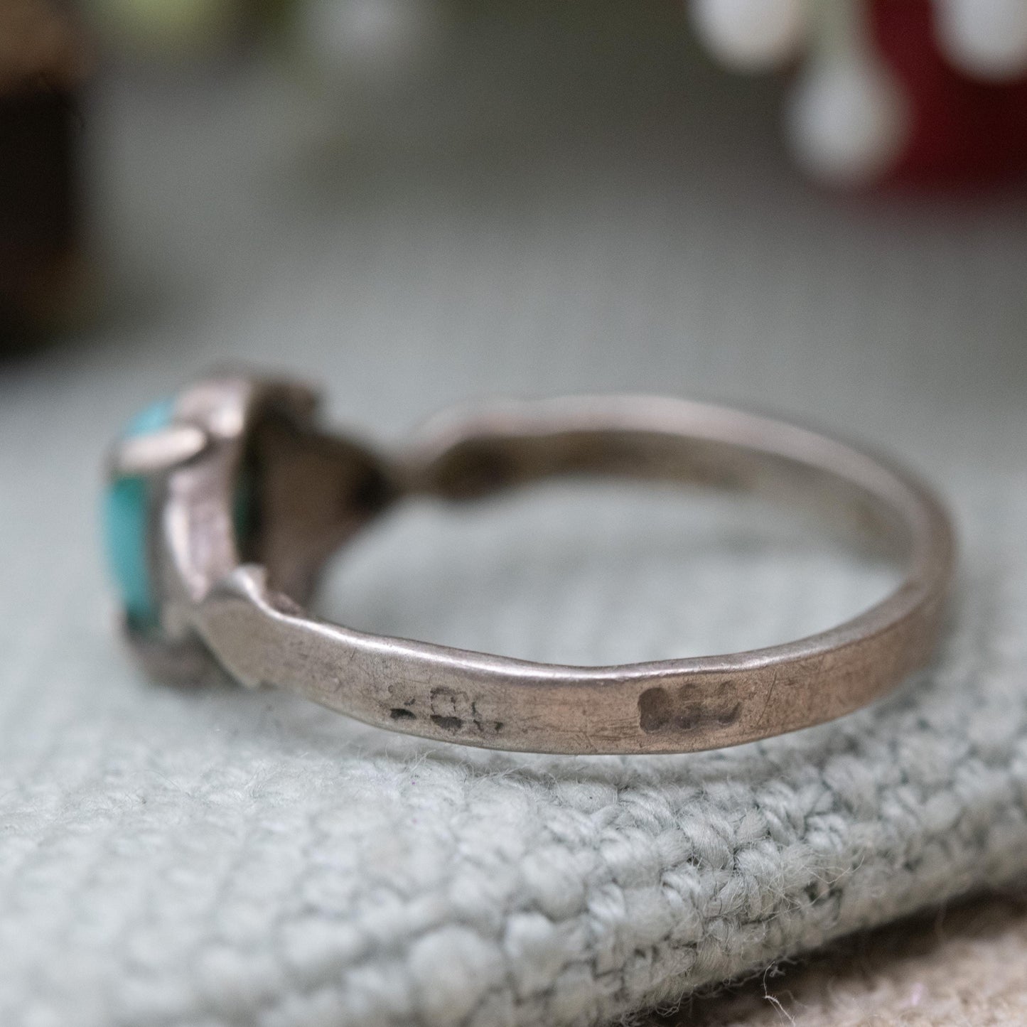 Vintage Silver Blue Stone Ring - Small Cabochon Stone | Everyday Silver Jewellery | UK Size - I | US Size - 4 1/2