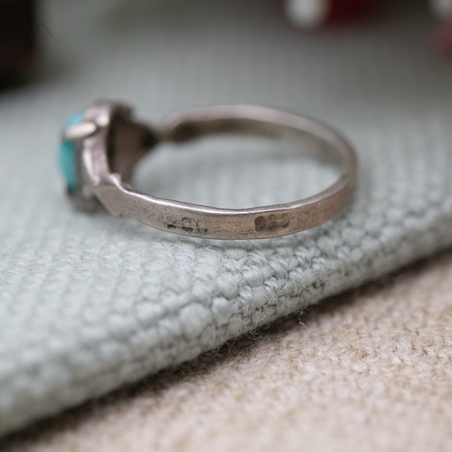 Vintage Silver Blue Stone Ring - Small Cabochon Stone | Everyday Silver Jewellery | UK Size - I | US Size - 4 1/2