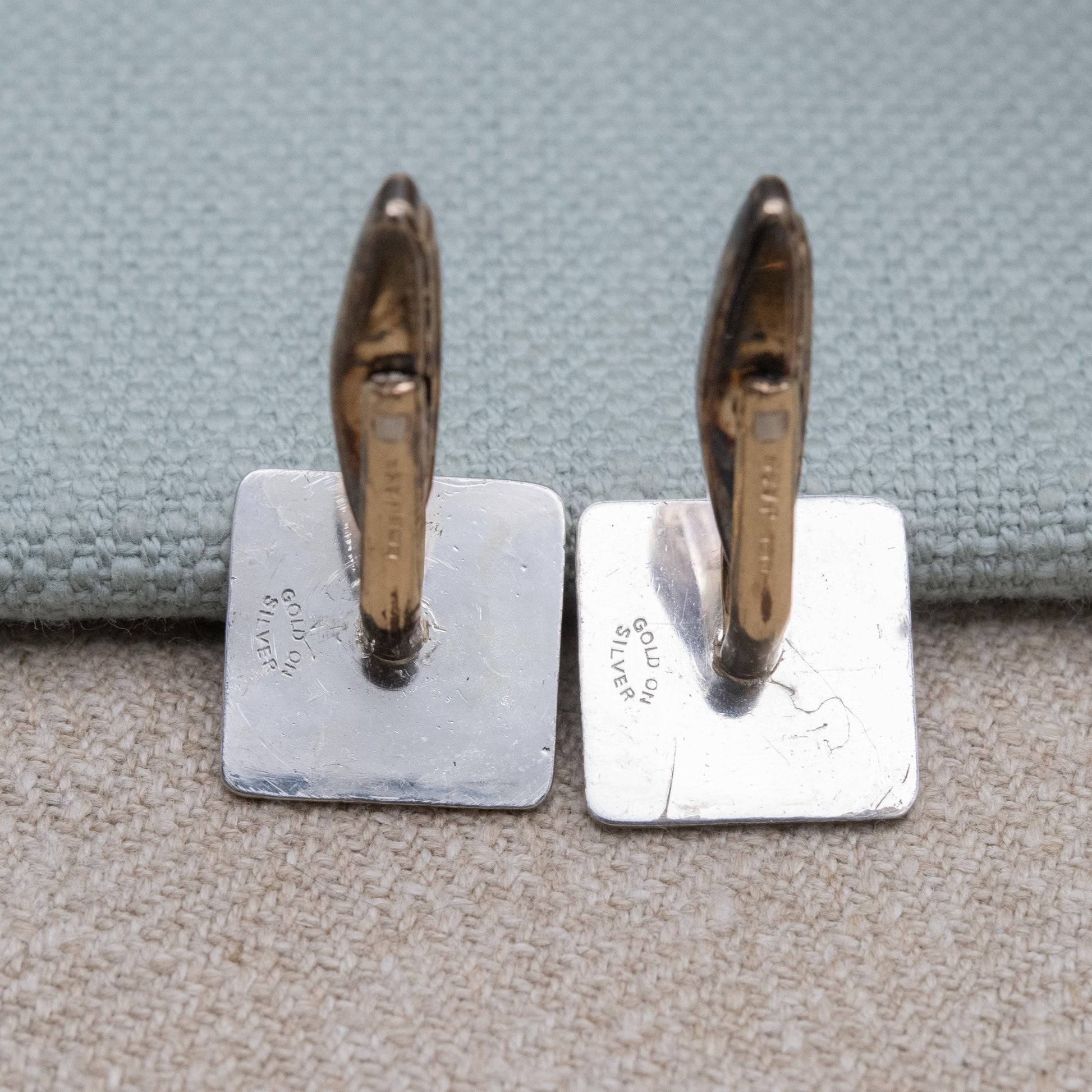 Vintage 9ct Gold on Silver Cufflinks 1975 with Bullet Backs - Diamond Cut Bark Effect Pattern Design | Gift for Him