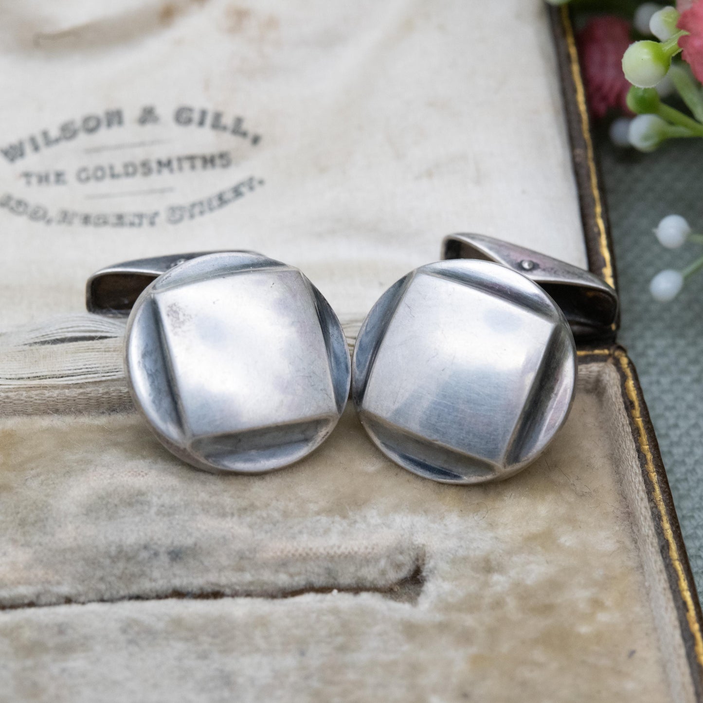 Vintage Finnish Silver Bullet Back Cufflinks by Tuntematon Okand Pori - Made in Finland Anvil Mark | Minimalist Round Square Design