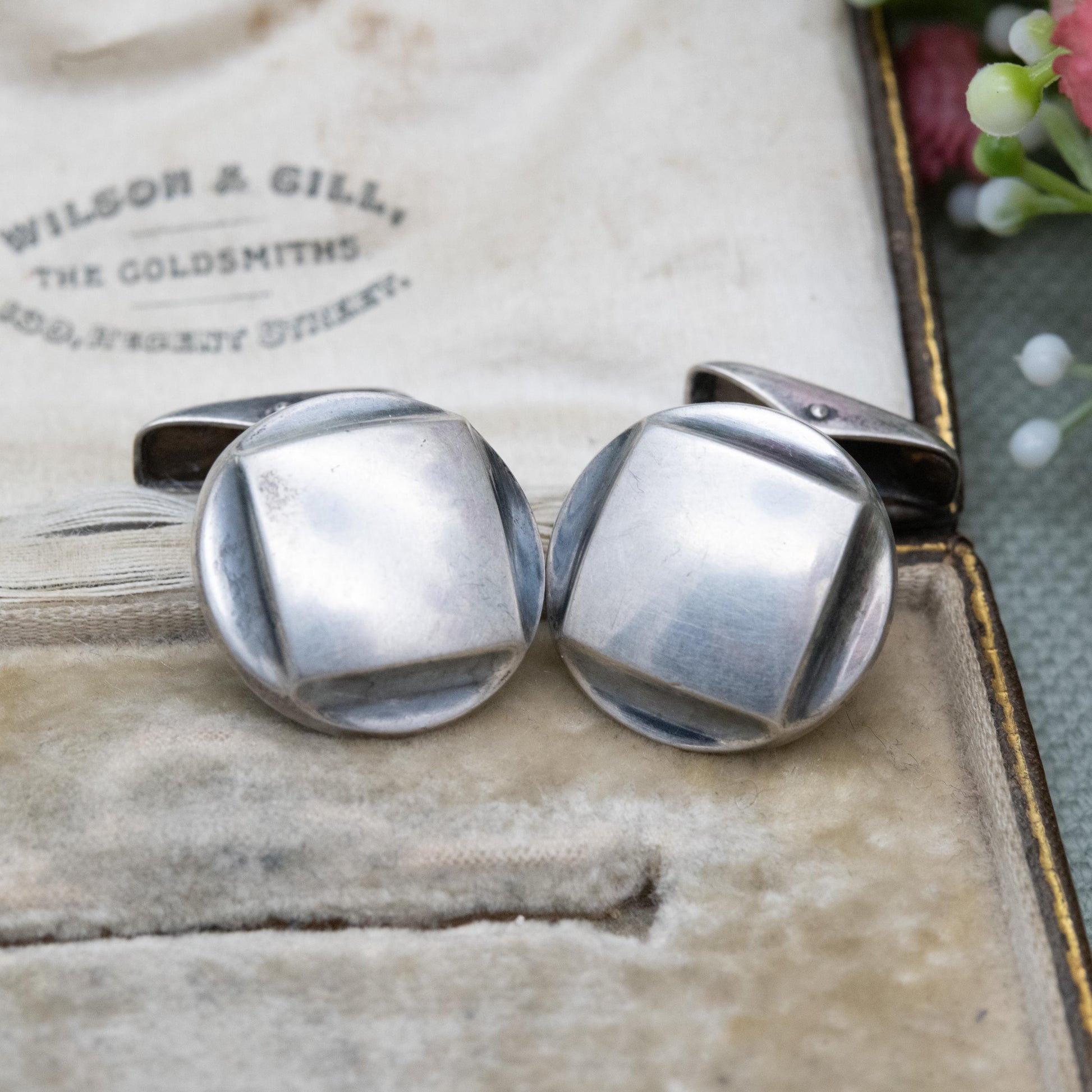 Vintage Finnish Silver Bullet Back Cufflinks by Tuntematon Okand Pori - Made in Finland Anvil Mark | Minimalist Round Square Design