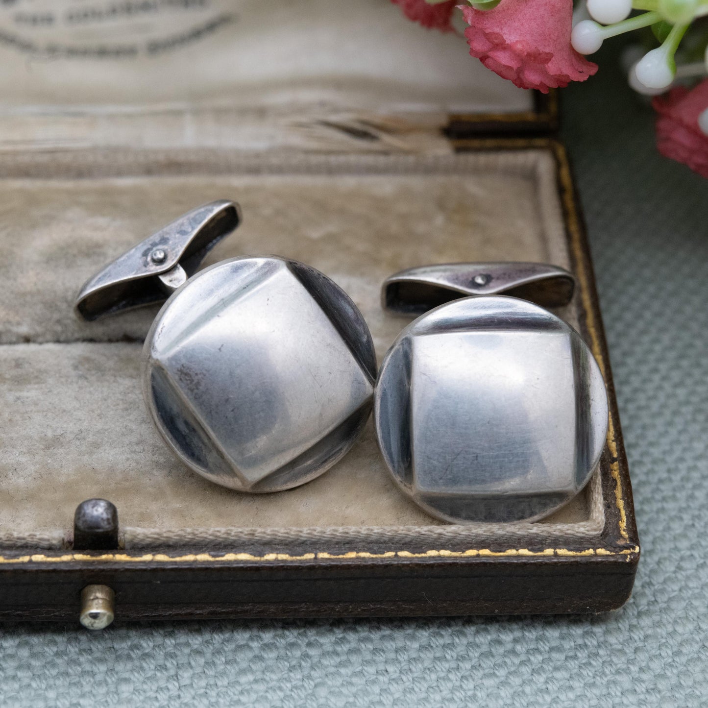 Vintage Finnish Silver Bullet Back Cufflinks by Tuntematon Okand Pori - Made in Finland Anvil Mark | Minimalist Round Square Design