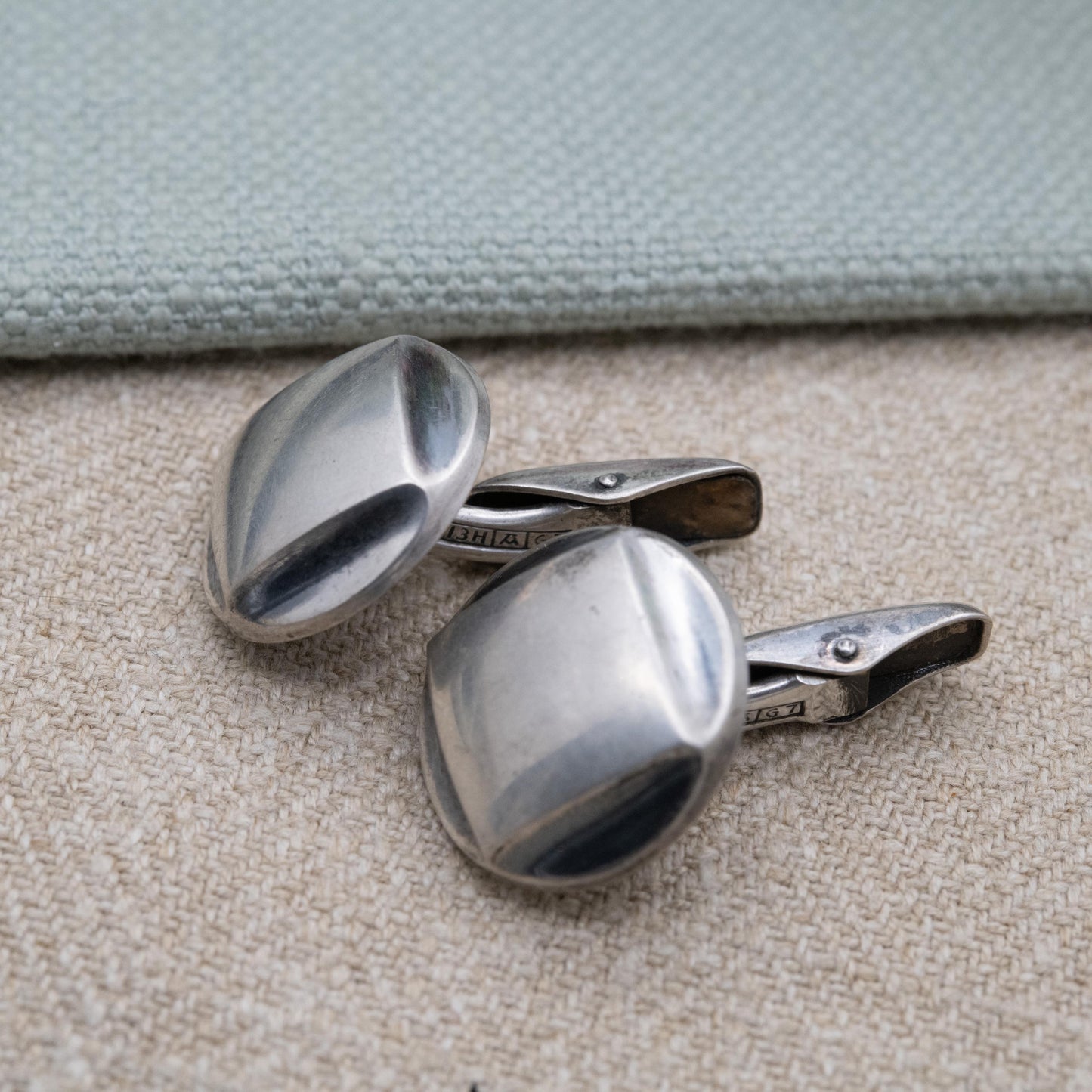 Vintage Finnish Silver Bullet Back Cufflinks by Tuntematon Okand Pori - Made in Finland Anvil Mark | Minimalist Round Square Design