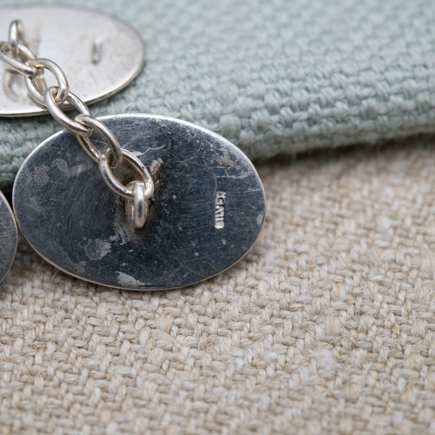Vintage Sterling Silver Masonic Chain Link Cufflinks - Blue Enamel Square and Compasses Design | Gift for Him
