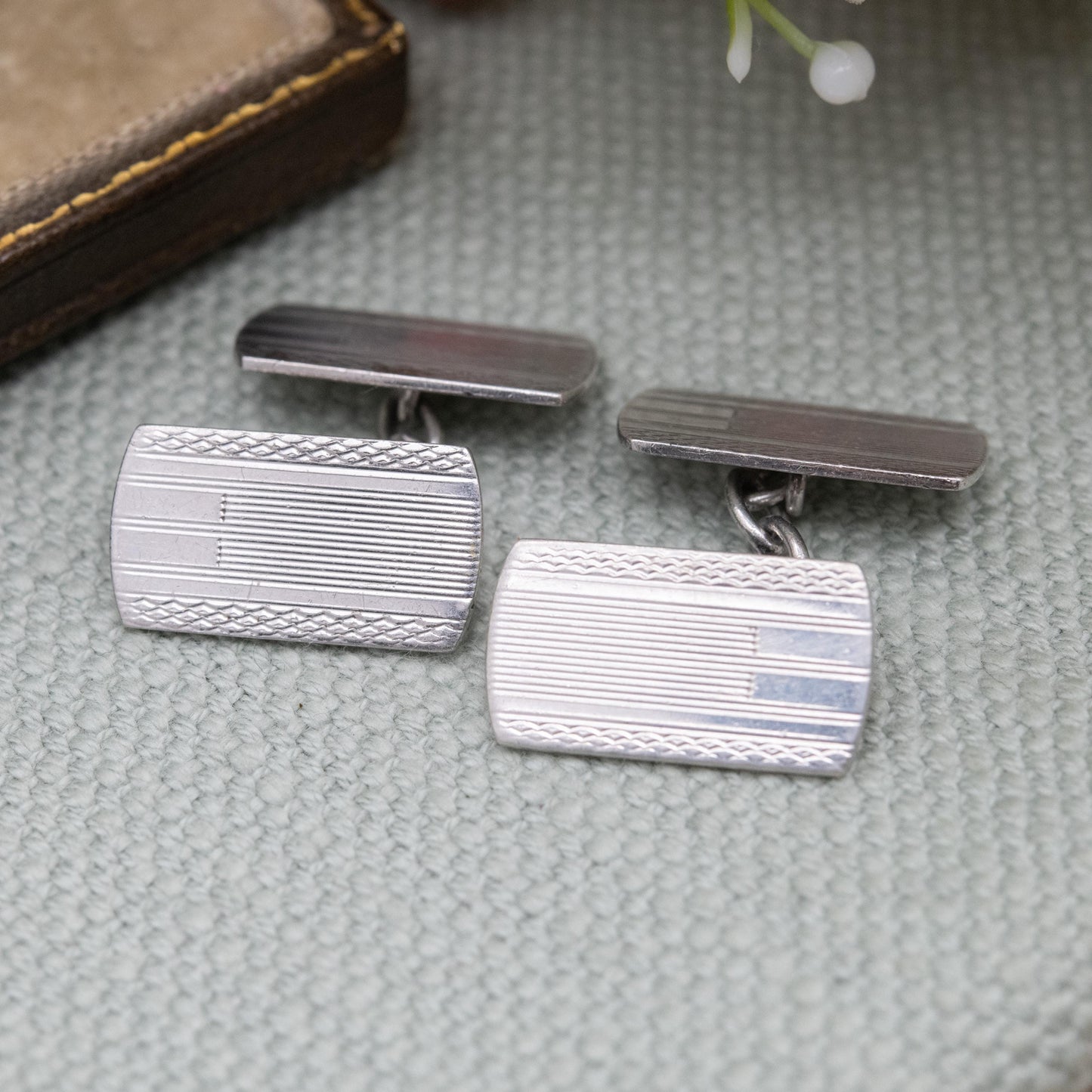 Vintage Sterling Silver Engine Turned Chain Link Cufflinks