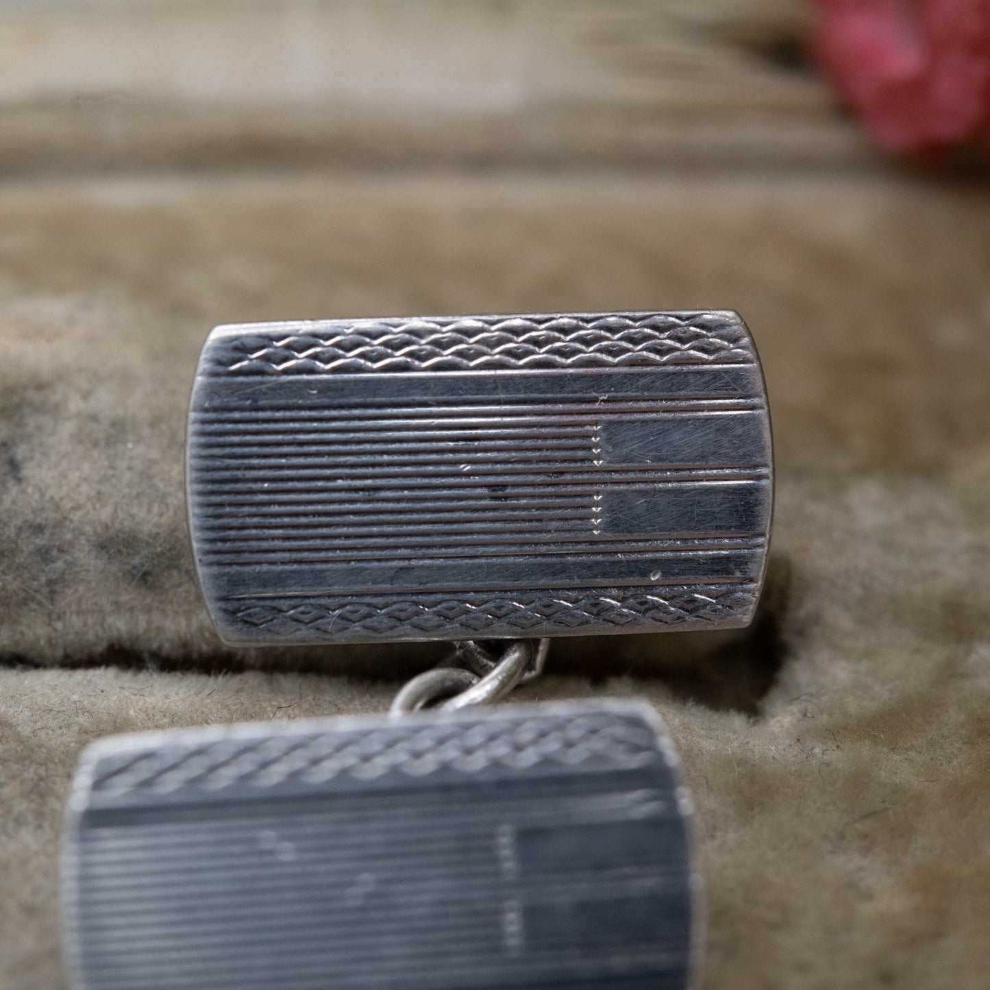 Vintage Sterling Silver Engine Turned Chain Link Cufflinks