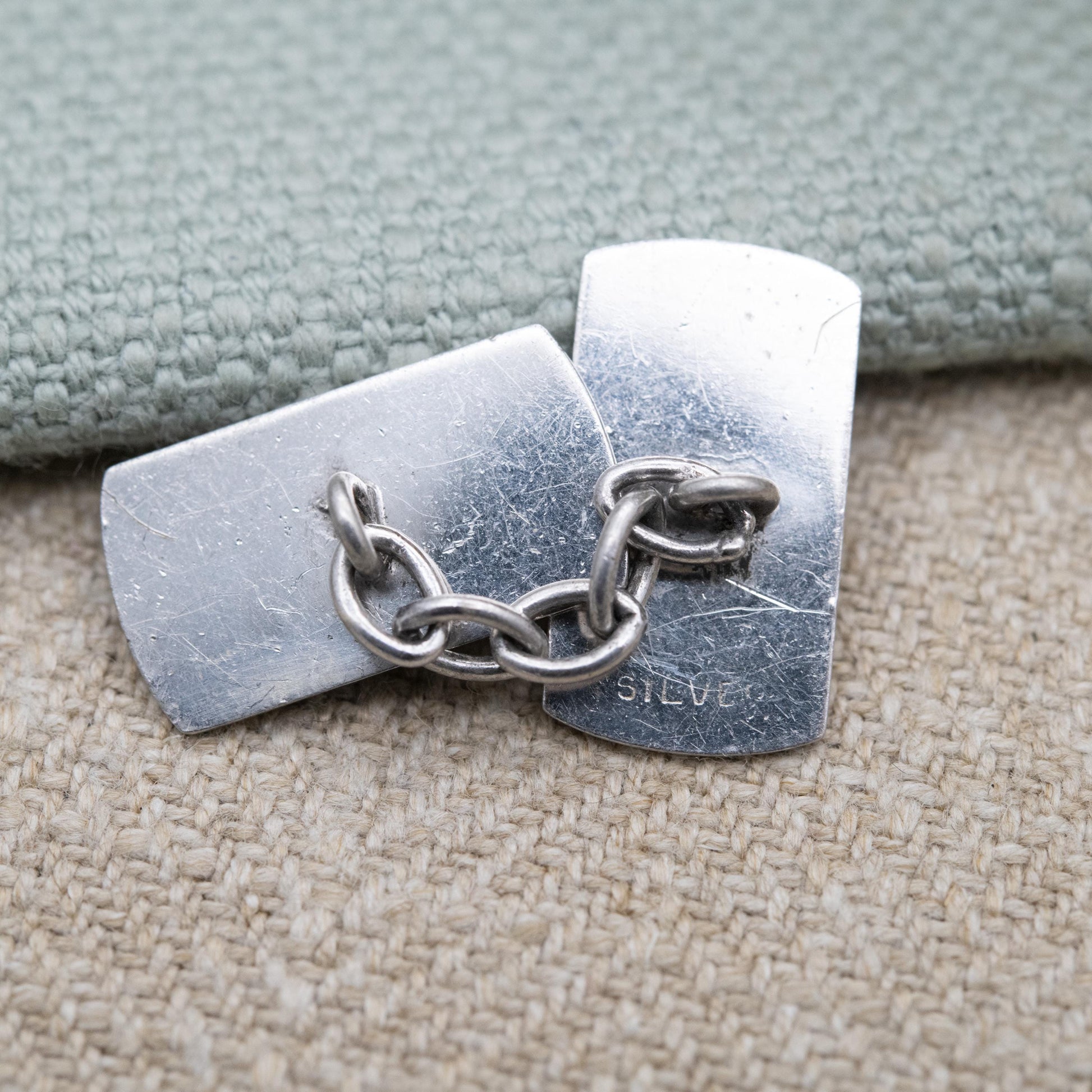 Vintage Sterling Silver Engine Turned Chain Link Cufflinks