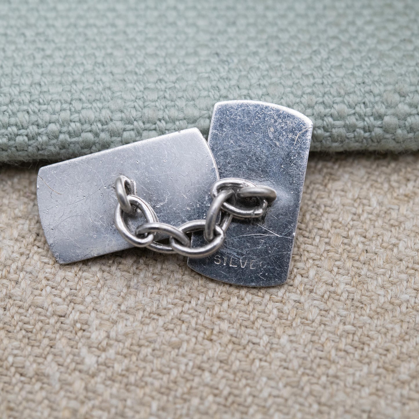 Vintage Sterling Silver Engine Turned Chain Link Cufflinks