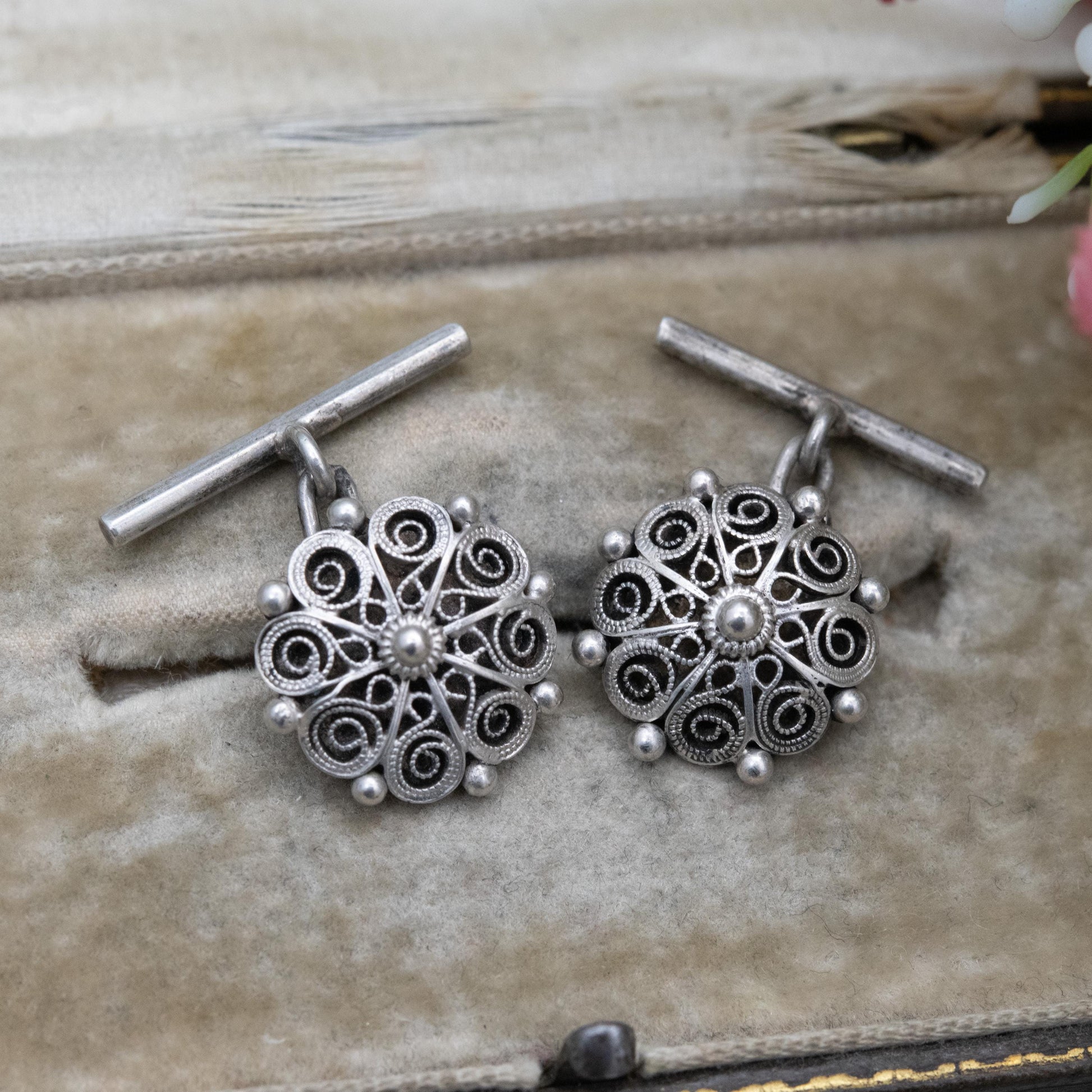 Vintage Scandinavian Silver Cannetille Chain Link Cufflinks 830S - Intricate Wire Work Design | Gift for Him