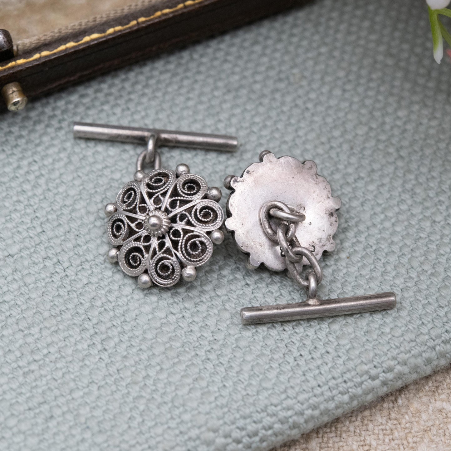 Vintage Scandinavian Silver Cannetille Chain Link Cufflinks 830S - Intricate Wire Work Design | Gift for Him