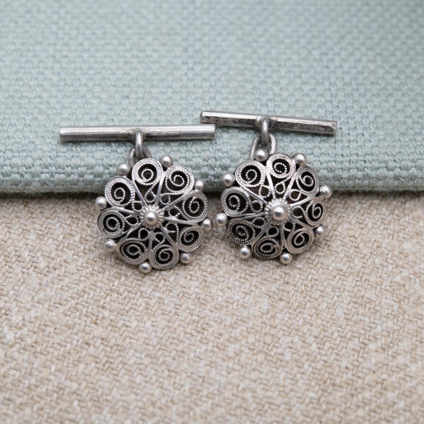 Vintage Scandinavian Silver Cannetille Chain Link Cufflinks 830S - Intricate Wire Work Design | Gift for Him