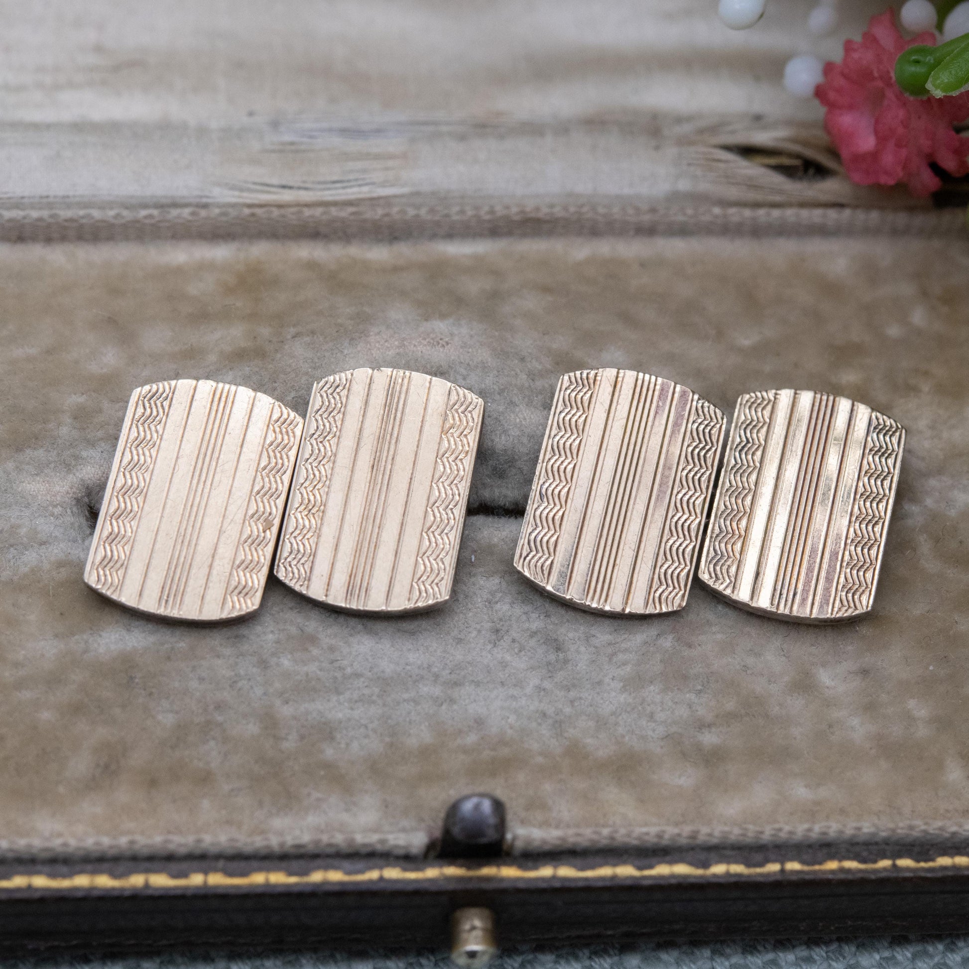 Vintage Payton Pepper & Sons 9ct Gold on Silver Chain Link Cufflinks - Engine Turned
