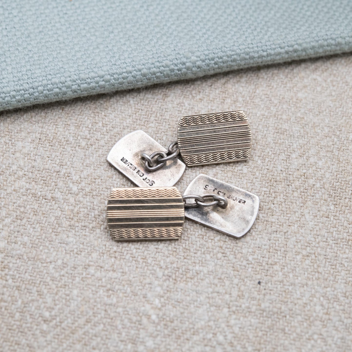 Vintage Payton Pepper & Sons 9ct Gold on Silver Chain Link Cufflinks - Engine Turned