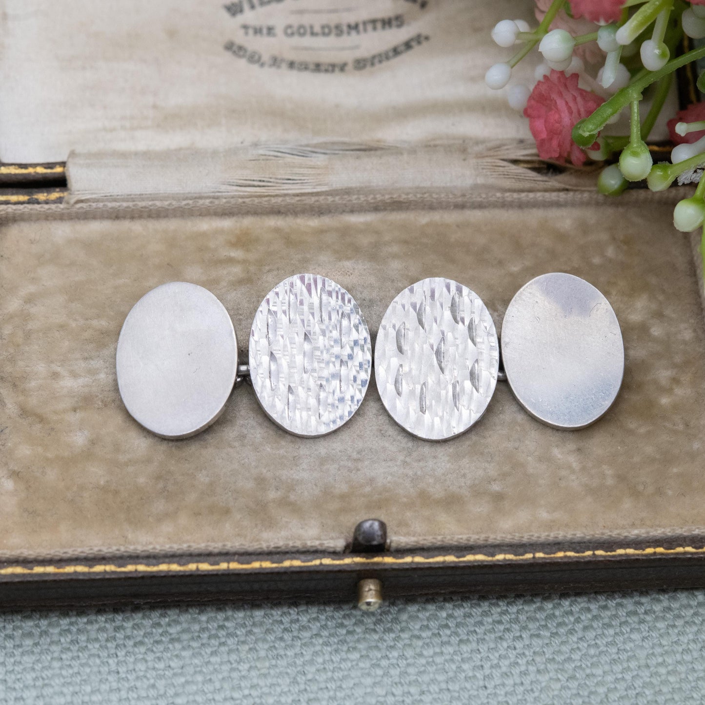 Vintage Pepper Payton and Sons Sterling Silver Chain Link Cufflinks 1981 - Hand Engraved Textured Minimalist Pattern Design | Gift for Him
