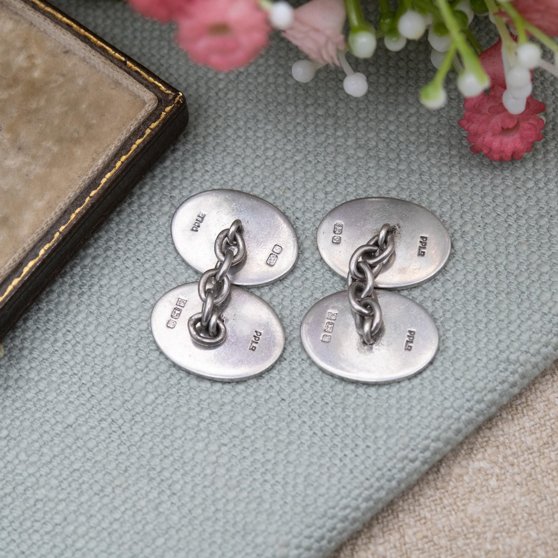 Vintage Pepper Payton and Sons Sterling Silver Chain Link Cufflinks 1981 - Hand Engraved Textured Minimalist Pattern Design | Gift for Him