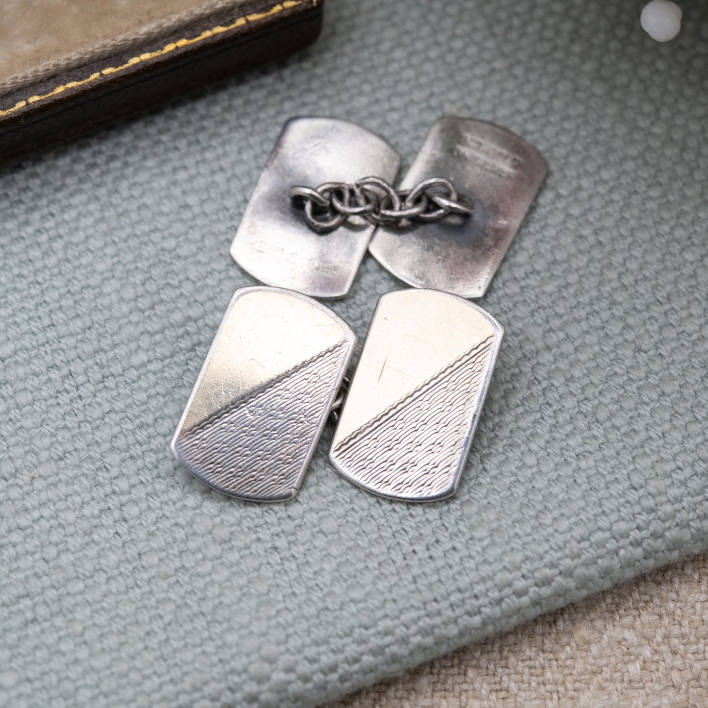 Vintage 9ct Gold on Silver Chain Link Cufflinks - Engine Turned
