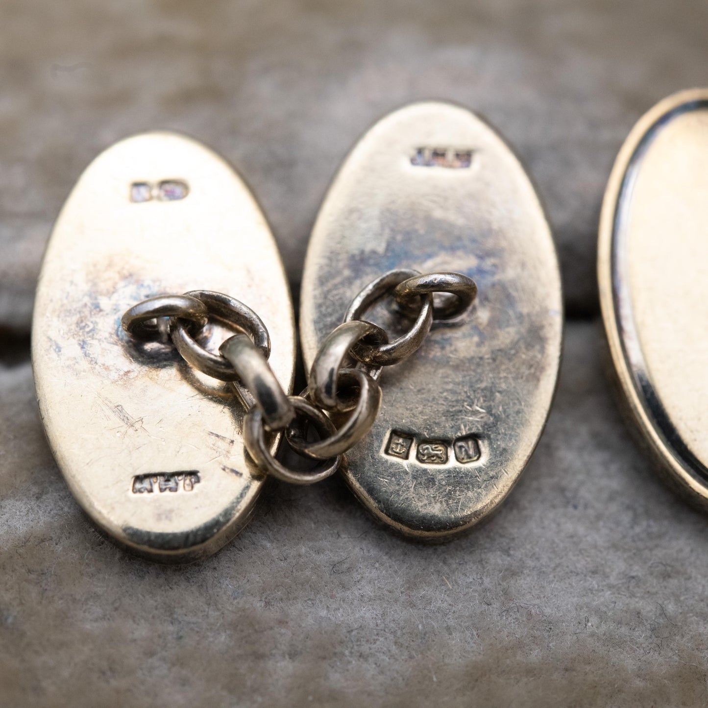 Vintage 9ct Gold Plated Sterling Silver Chain Link Cufflinks 1987 - Engine Turned