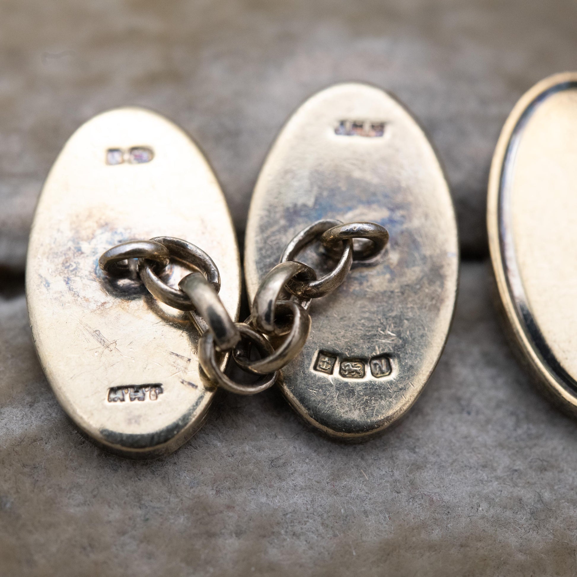 Vintage 9ct Gold Plated Sterling Silver Chain Link Cufflinks 1987 - Engine Turned