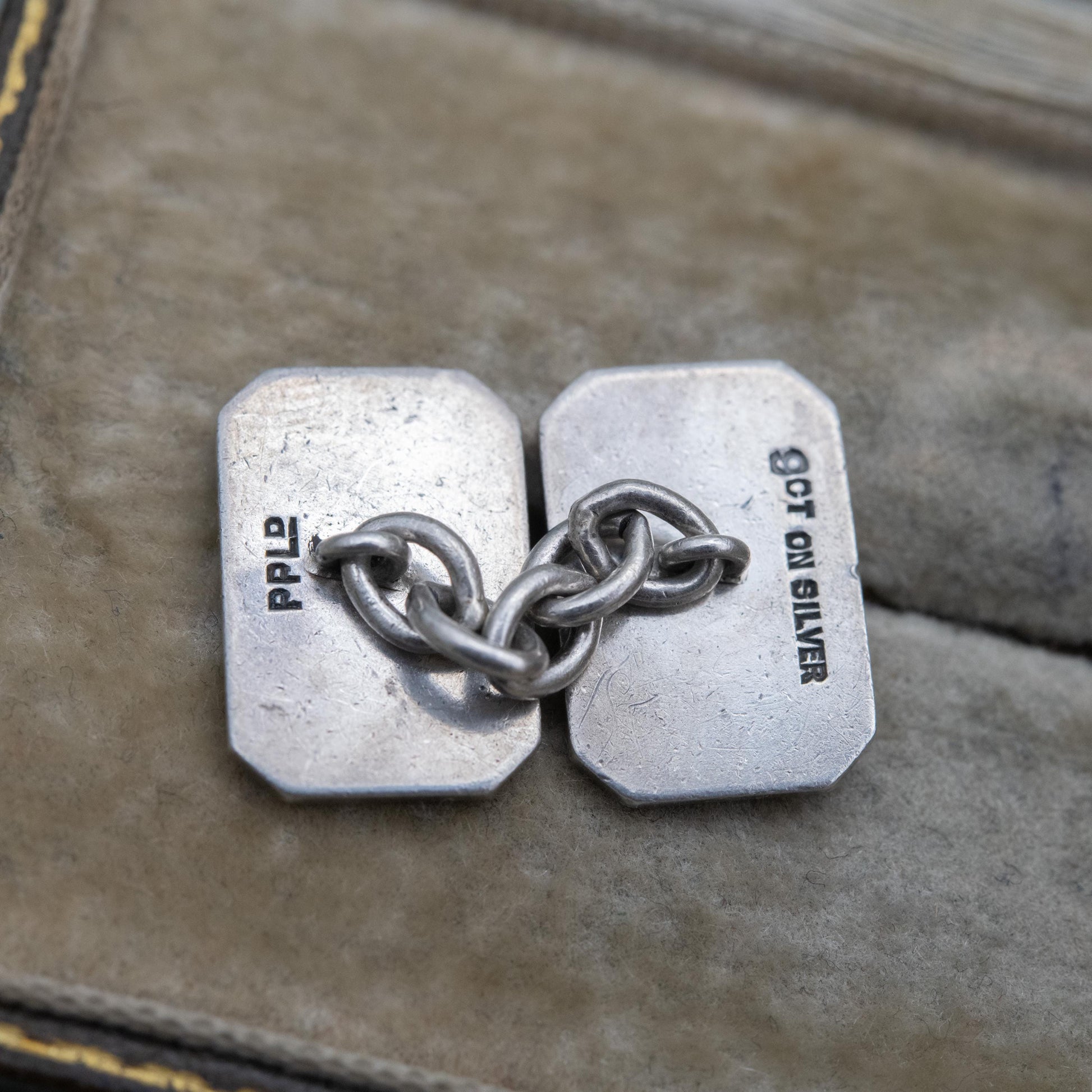 Vintage Payton Pepper & Sons 9ct Gold on Silver Chain Link Cufflinks - Engine Turned