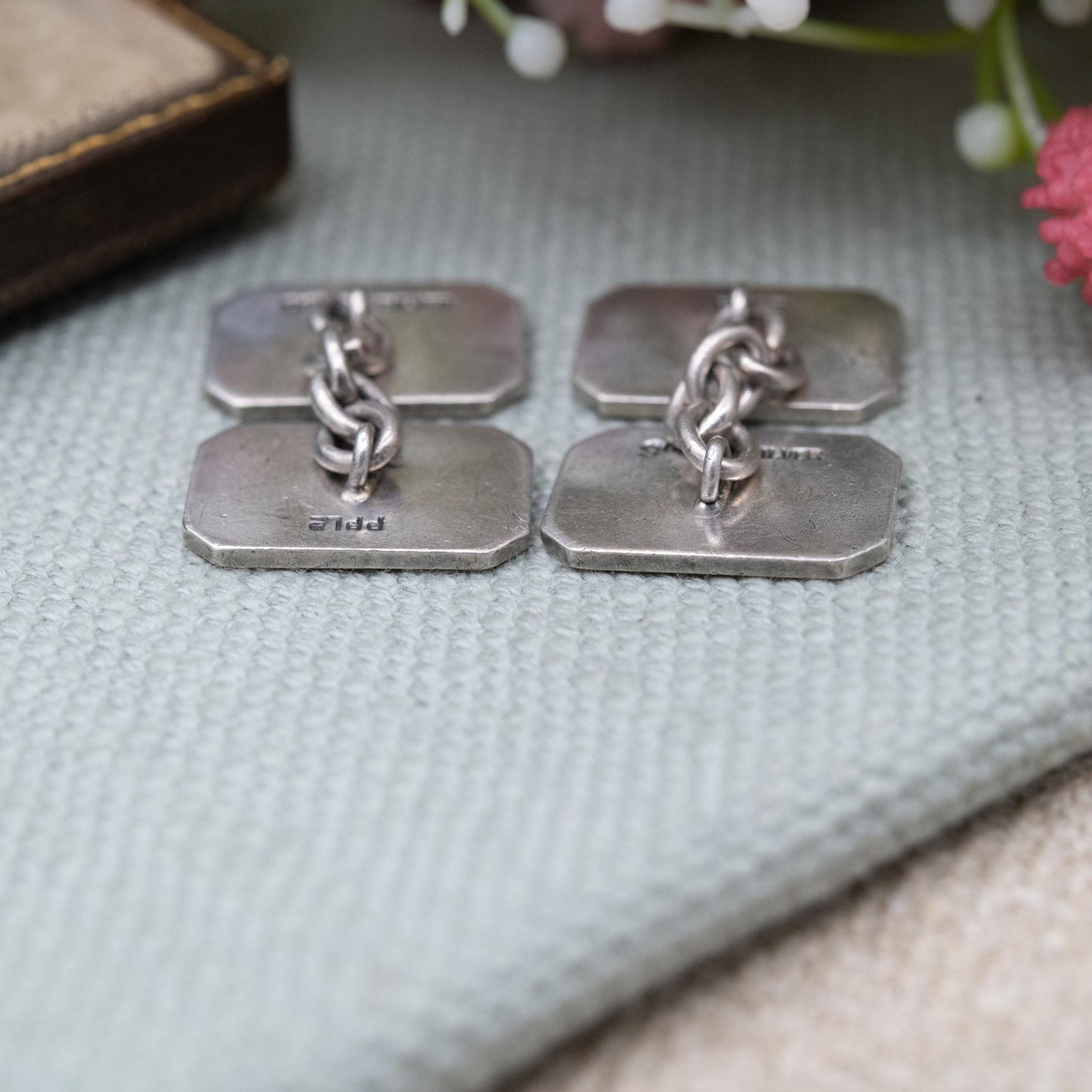 Vintage Payton Pepper & Sons 9ct Gold on Silver Chain Link Cufflinks - Engine Turned