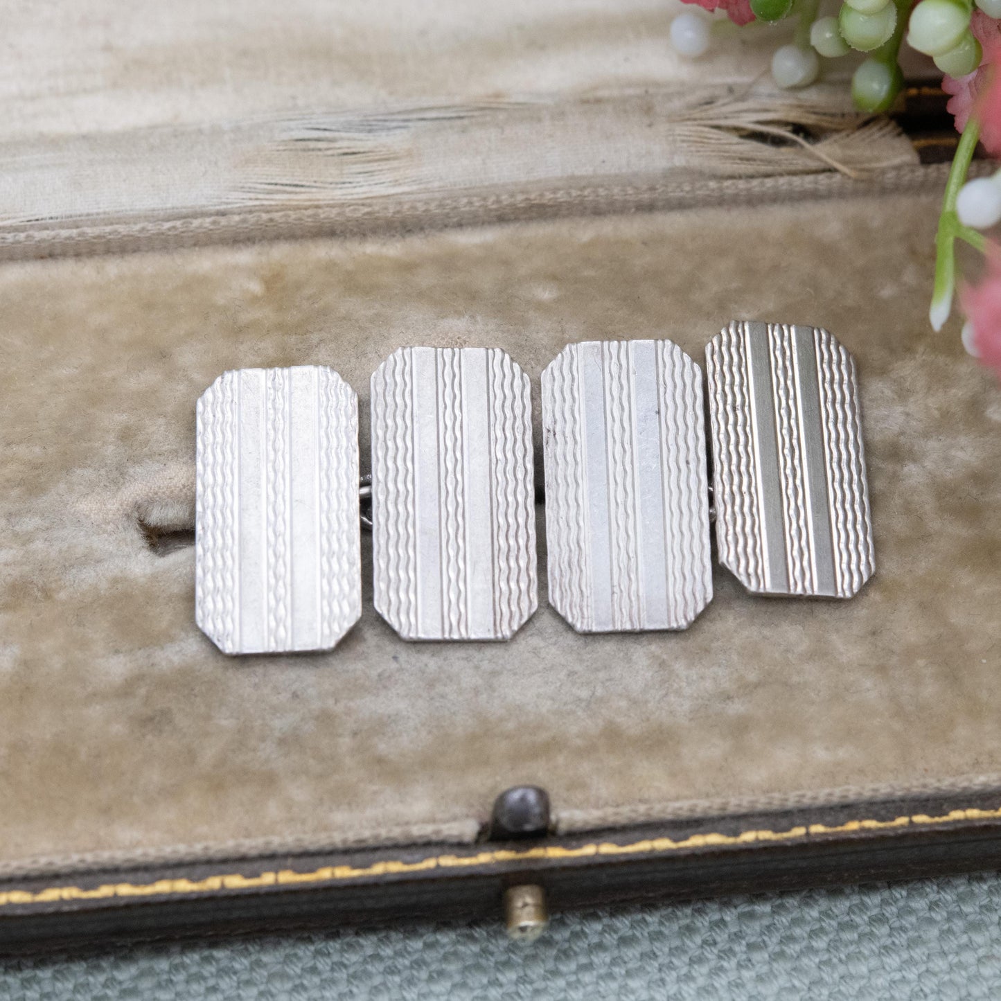 Vintage Sterling Silver Chain Link Cufflinks - Engine Turned
