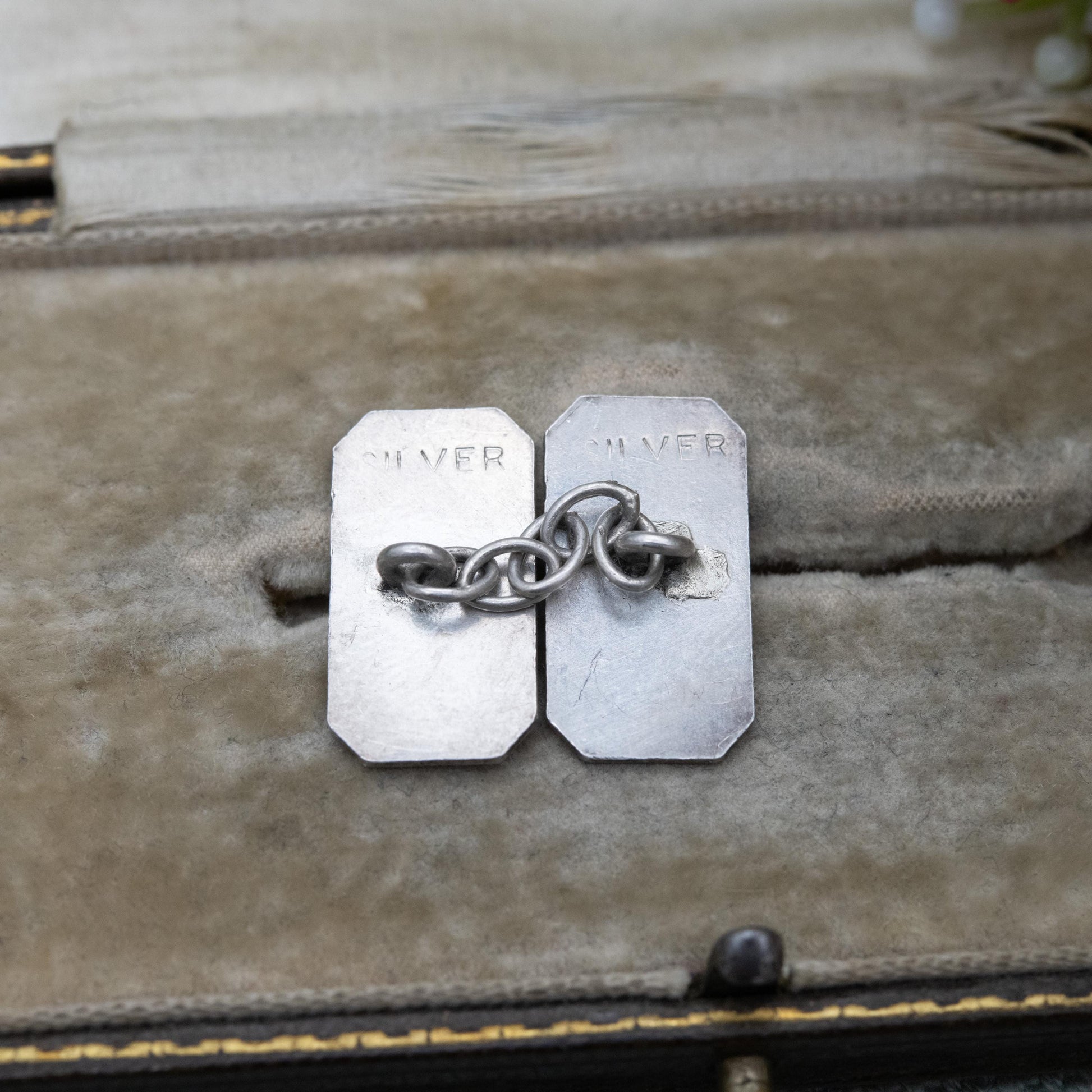 Vintage Sterling Silver Chain Link Cufflinks - Engine Turned