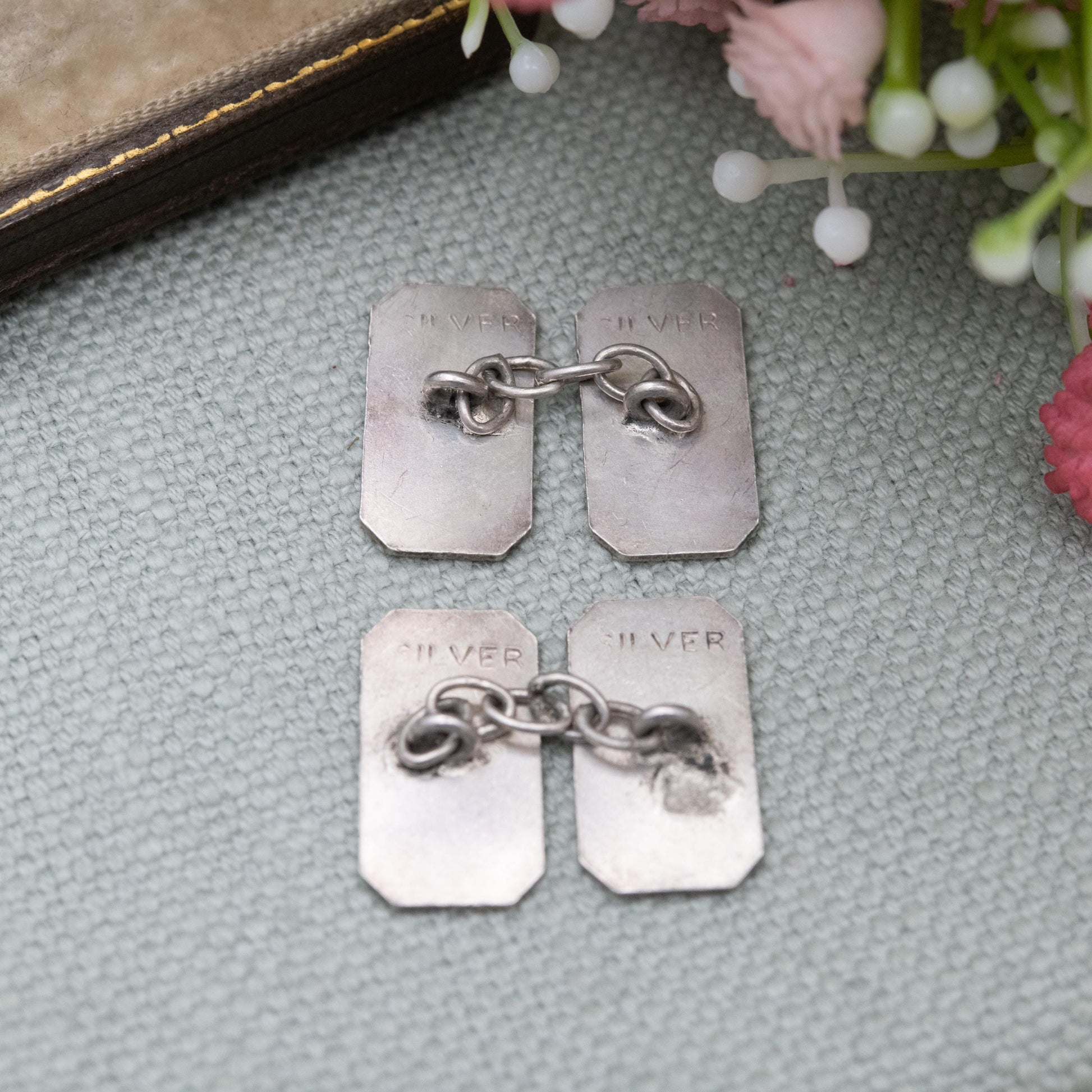 Vintage Sterling Silver Chain Link Cufflinks - Engine Turned