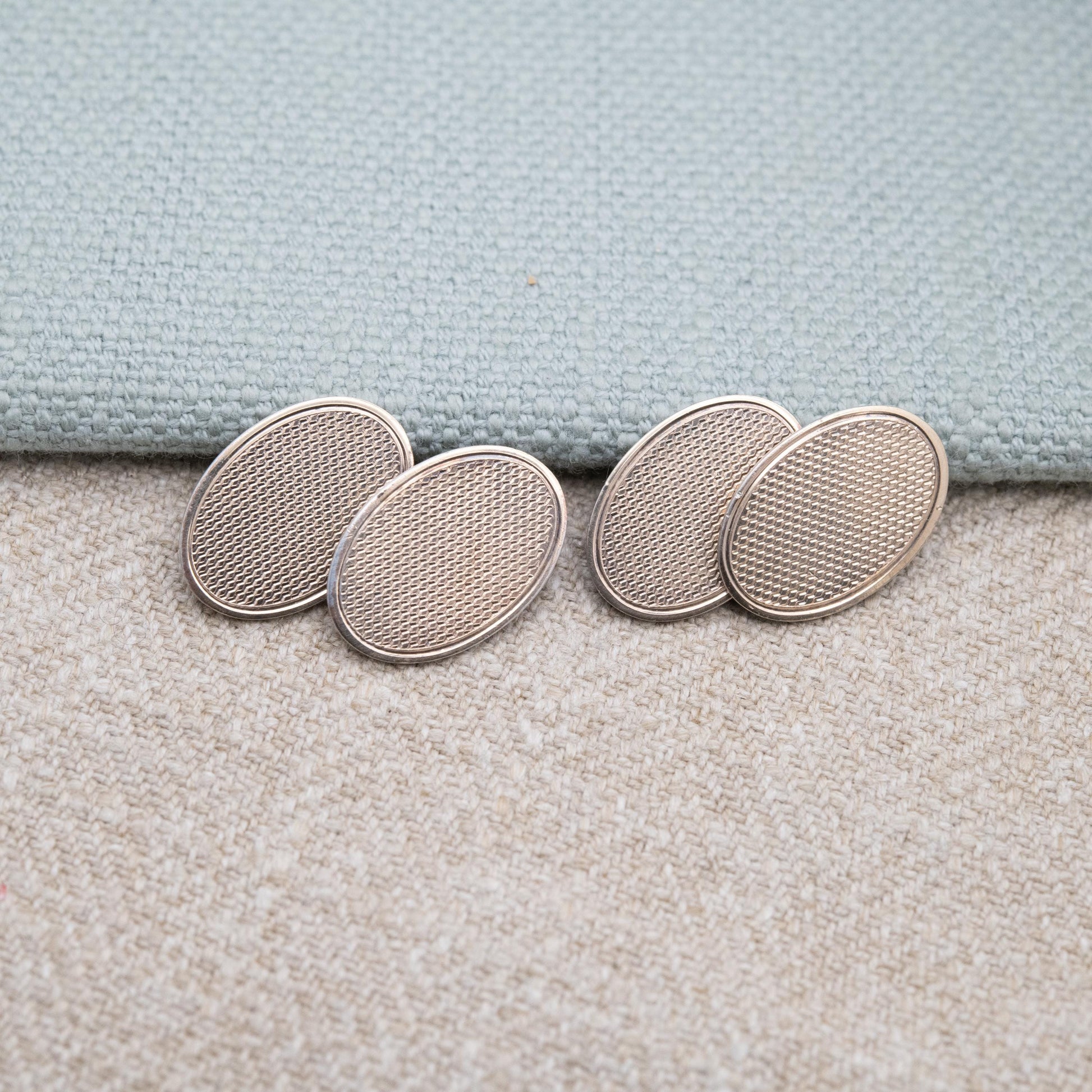 Vintage 9ct Gold on Silver Chain Link Cufflinks - Engine Turned