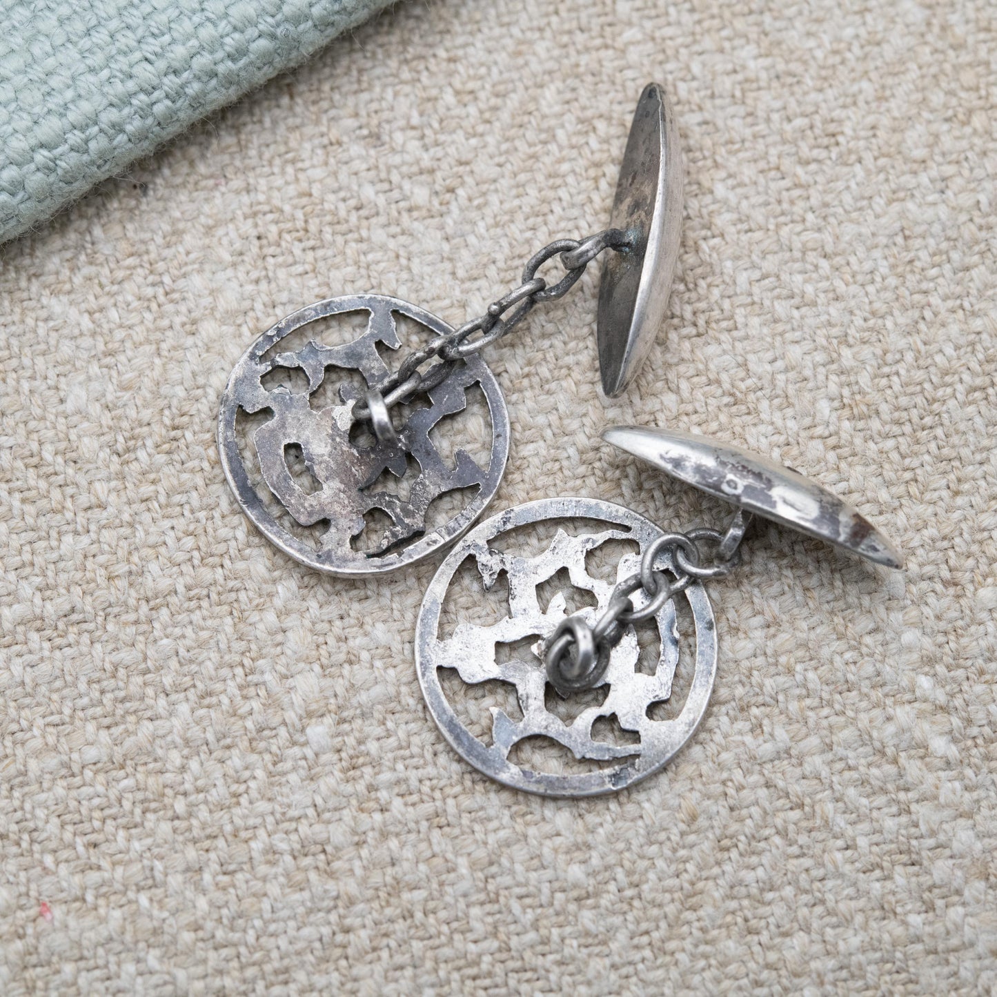 Vintage Silver Heraldic Crest Cufflinks - Openwork Coat of Arms Design | Chain Style | Gift for Him