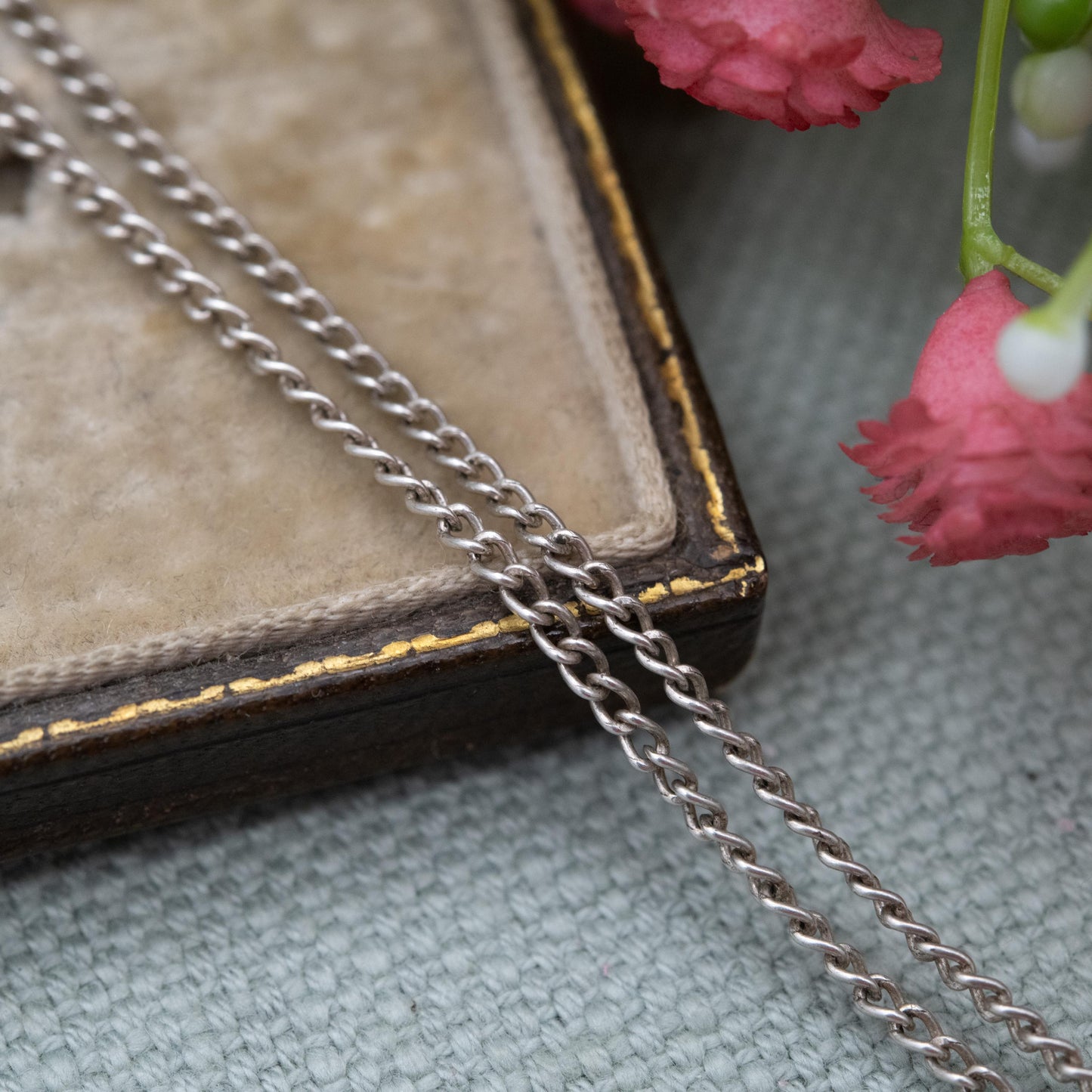 Antique Sterling Silver Moss Agate Pendant Necklace - Curb Link Chain | Gift for Her