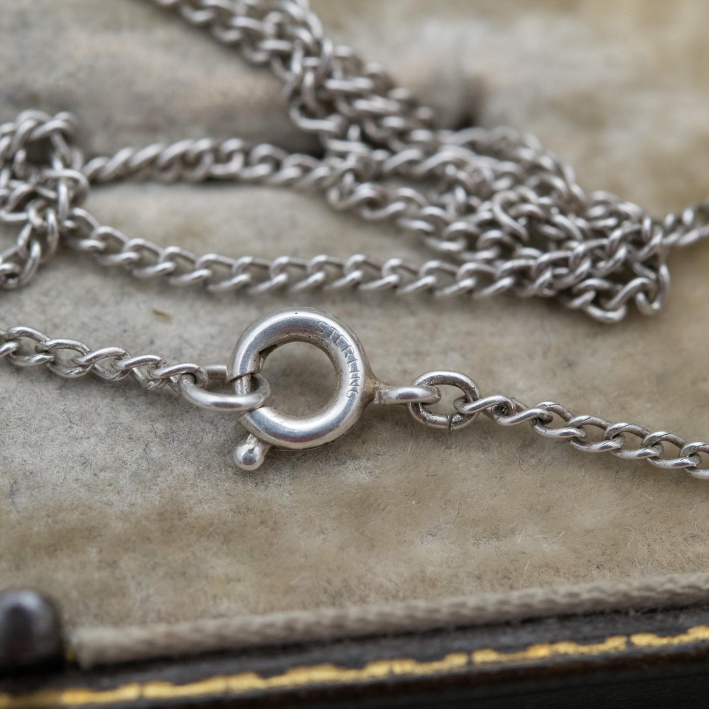 Antique Sterling Silver Moss Agate Pendant Necklace - Curb Link Chain | Gift for Her