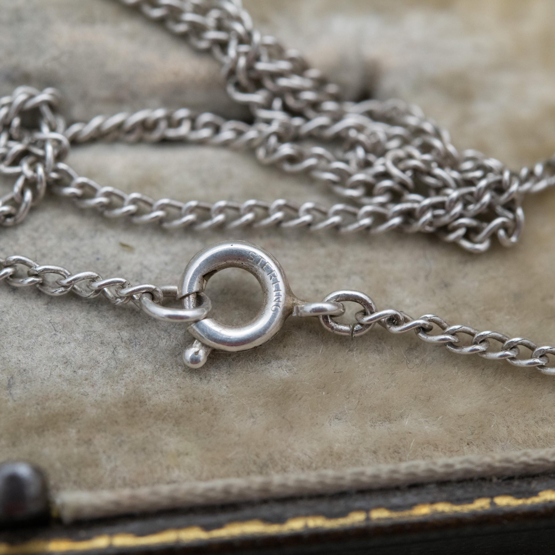 Antique Sterling Silver Moss Agate Pendant Necklace - Curb Link Chain | Gift for Her