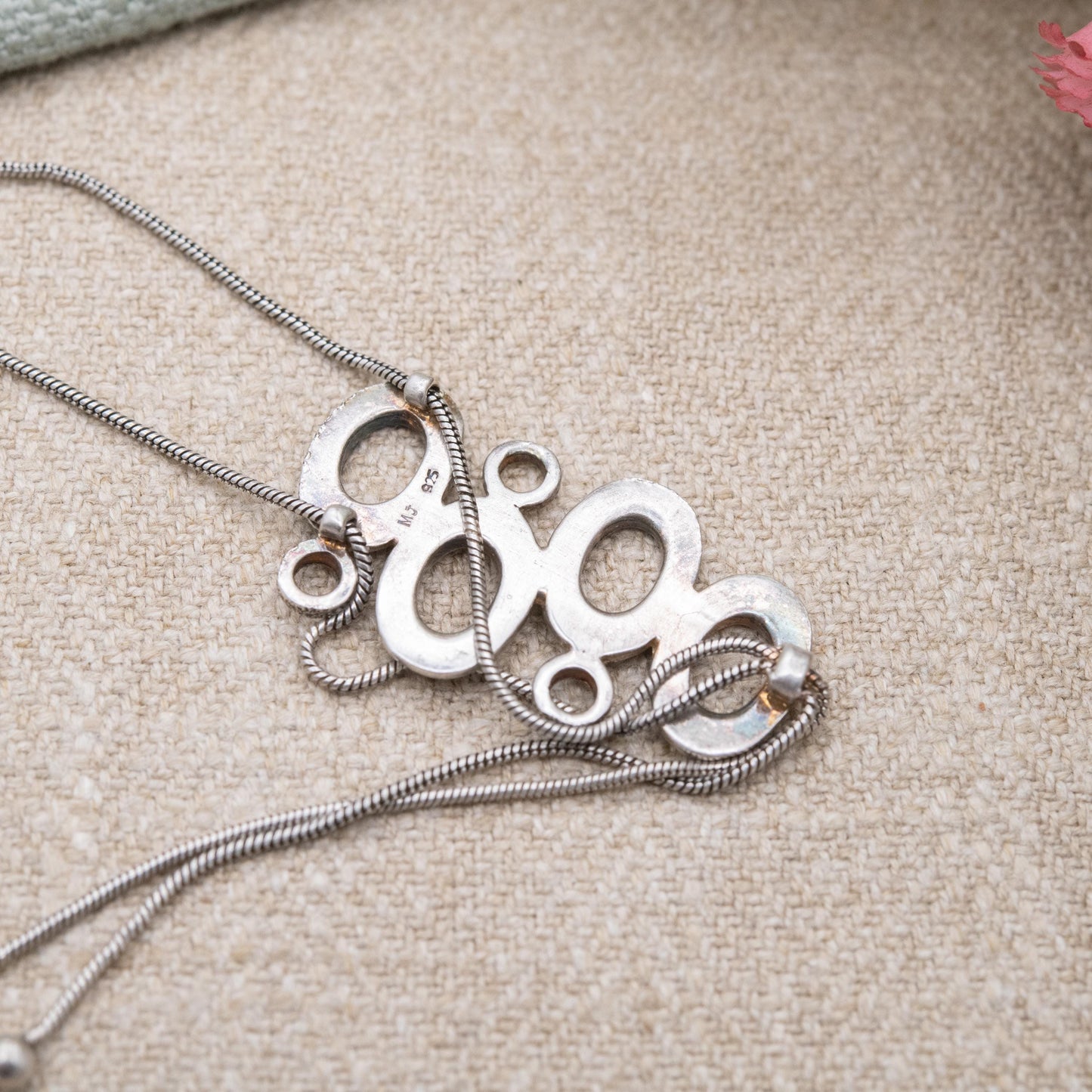 Sterling Silver Open Circles Pendant Necklace - Snake Link Chain | Textured Minimalist Design | Gift for Her