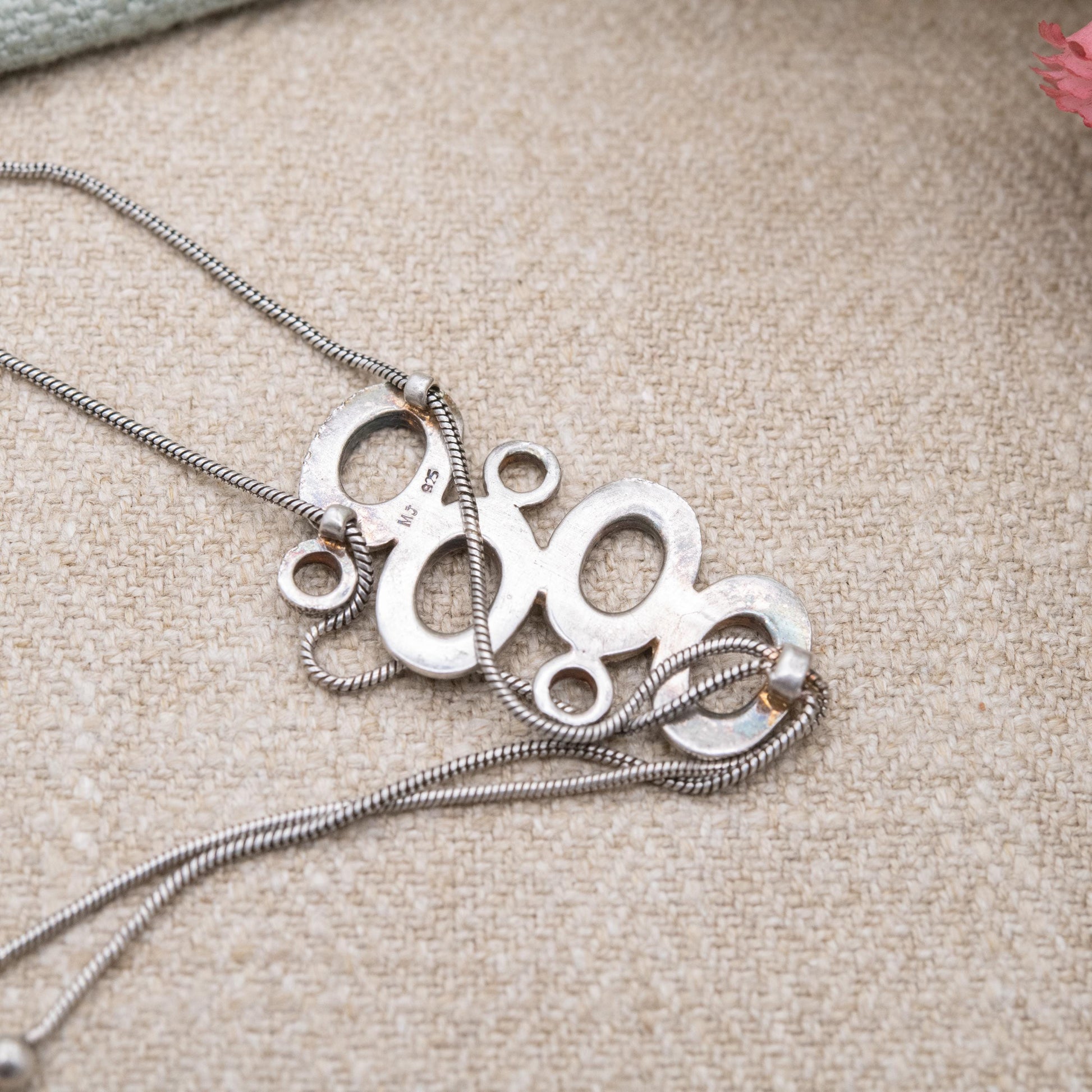 Sterling Silver Open Circles Pendant Necklace - Snake Link Chain | Textured Minimalist Design | Gift for Her