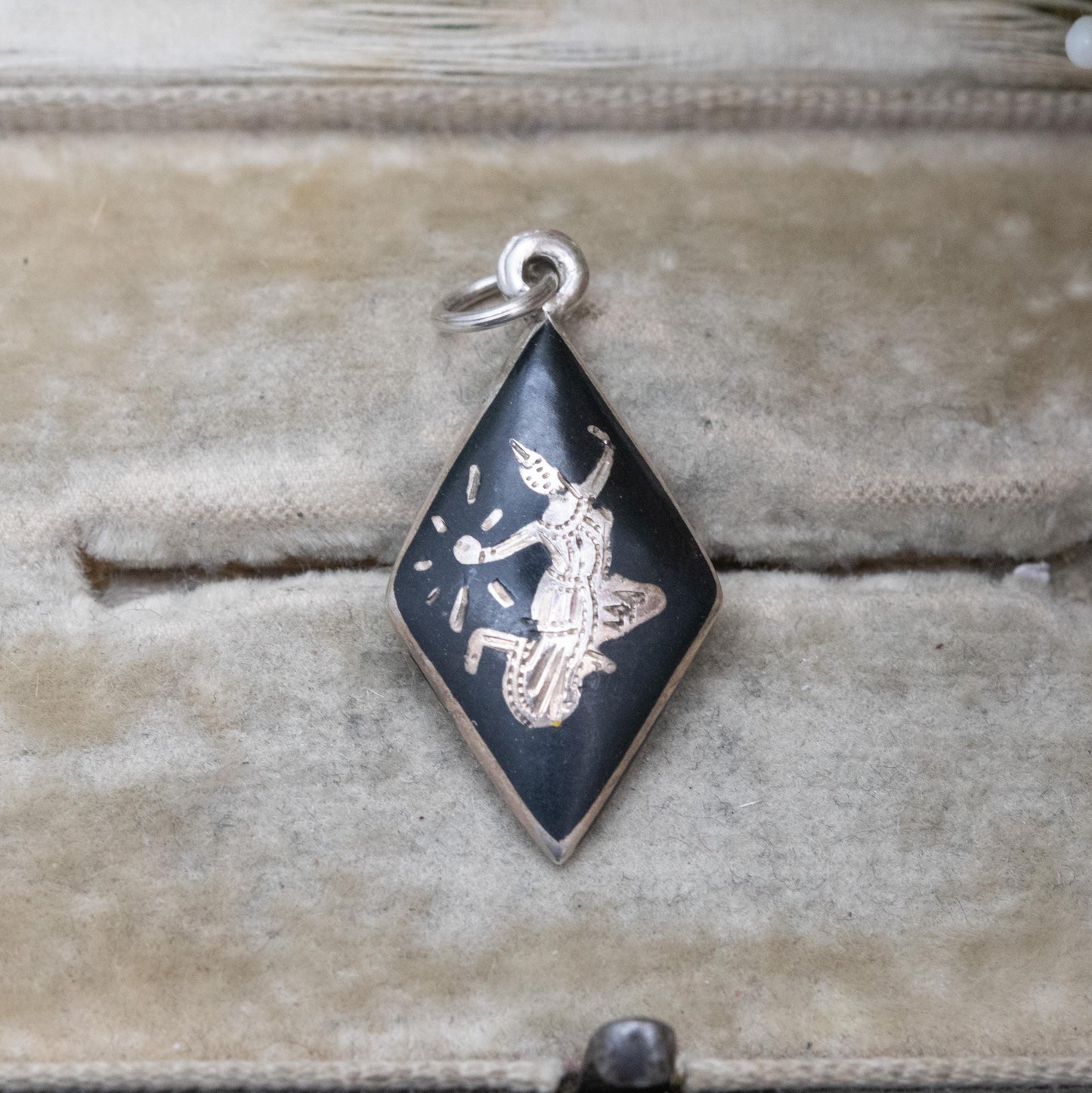 Vintage Siam Sterling Silver Niello Pendant - Mekala Goddess of Lightning | Thailand Silver | Gift for Necklace