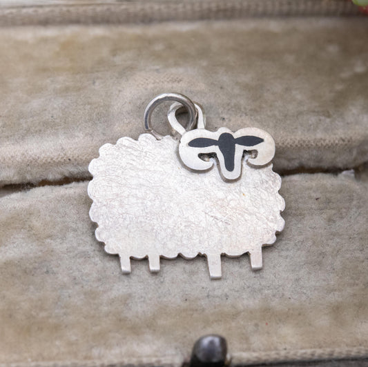 Vintage Sterling Silver Enamel Sheep Charm Pendant 1998 - Scottish Gift for Bracelet Necklace