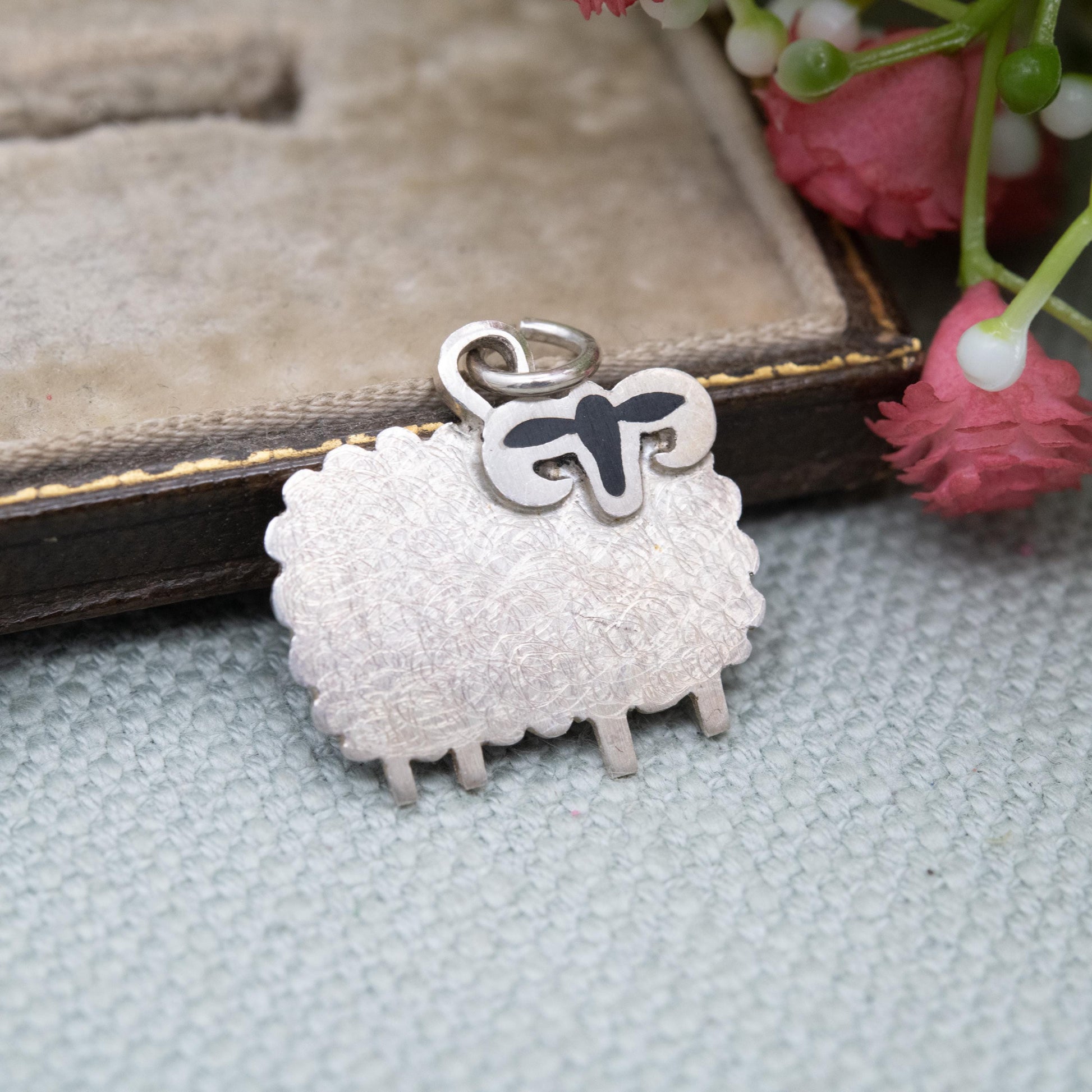 Vintage Sterling Silver Enamel Sheep Charm Pendant 1998 - Scottish Gift for Bracelet Necklace